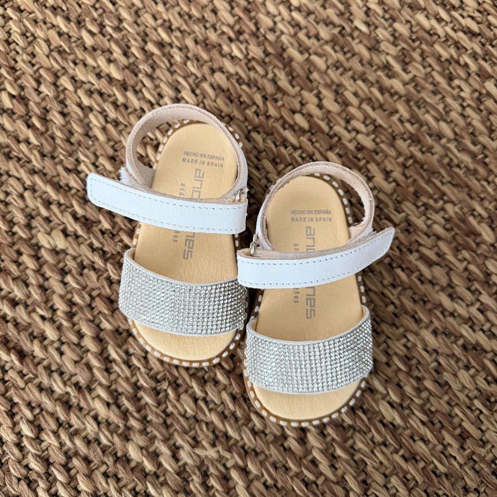 Sandali Andanines in Pelle Bianco con dettaglio pietre per bambina
