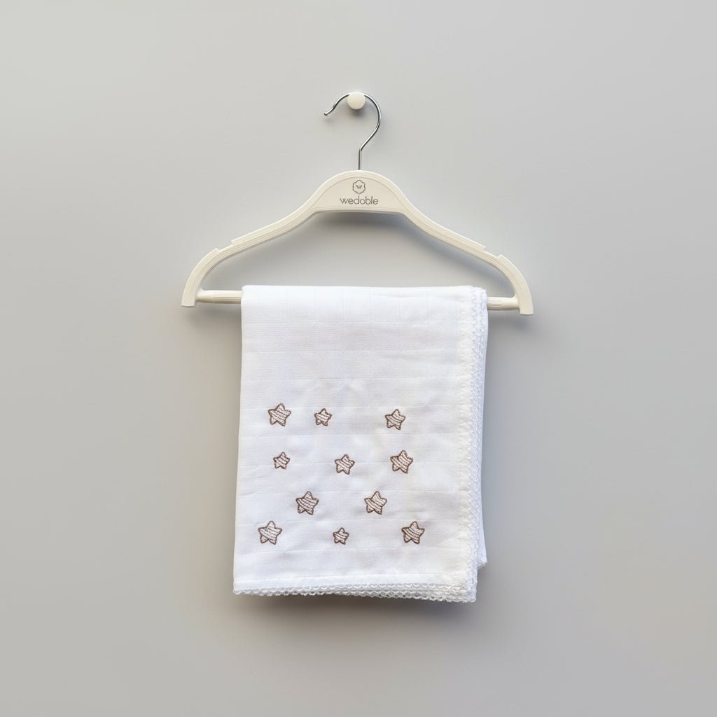 Wedoble Mussola in Cotone Ricamata Stelline Tortora - Be Brave Boutique