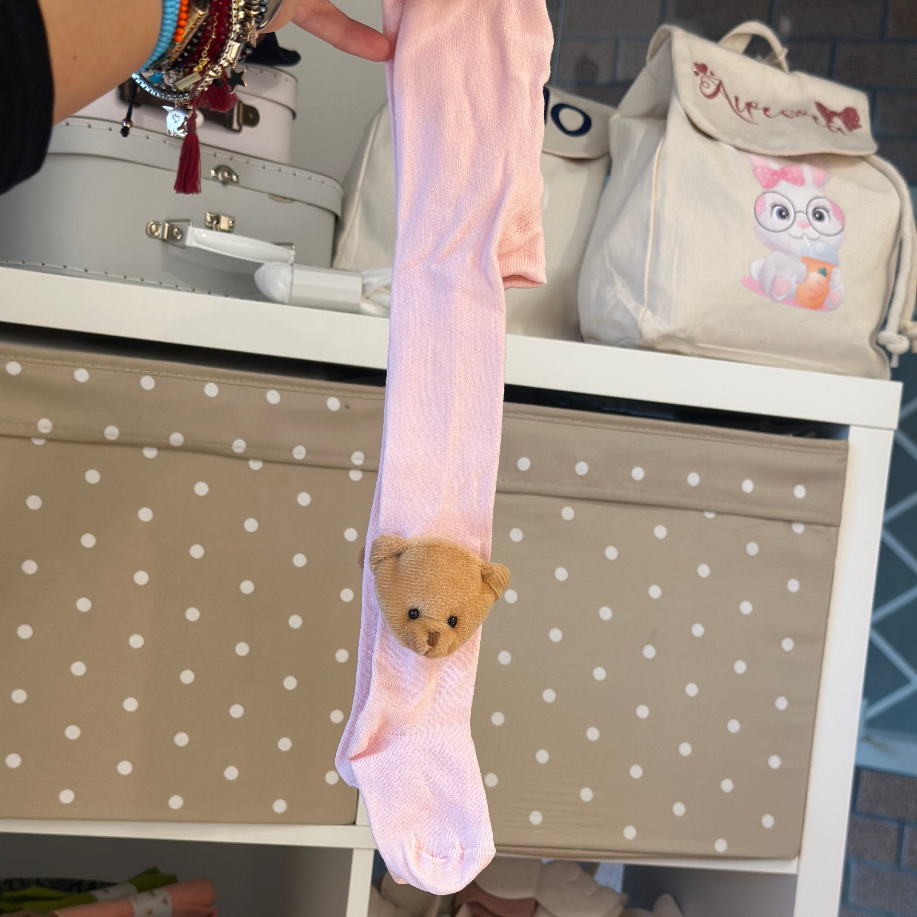 Calzamaglia Rosa per bambini con Orsetto  Meia Pata - Be Brave Boutique