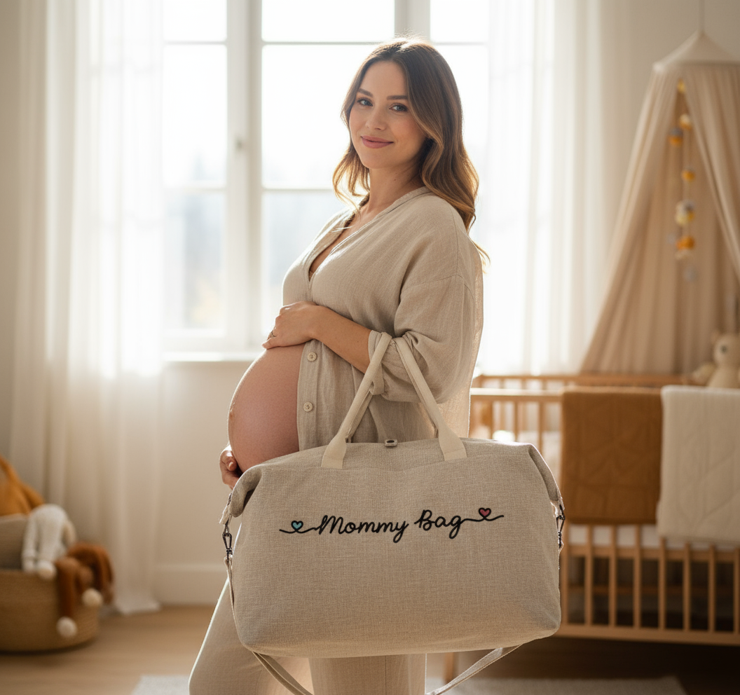 Borsone Mamma per Ospedale e Nascita – Mommy's Bag cuori Azzurro/Rosa