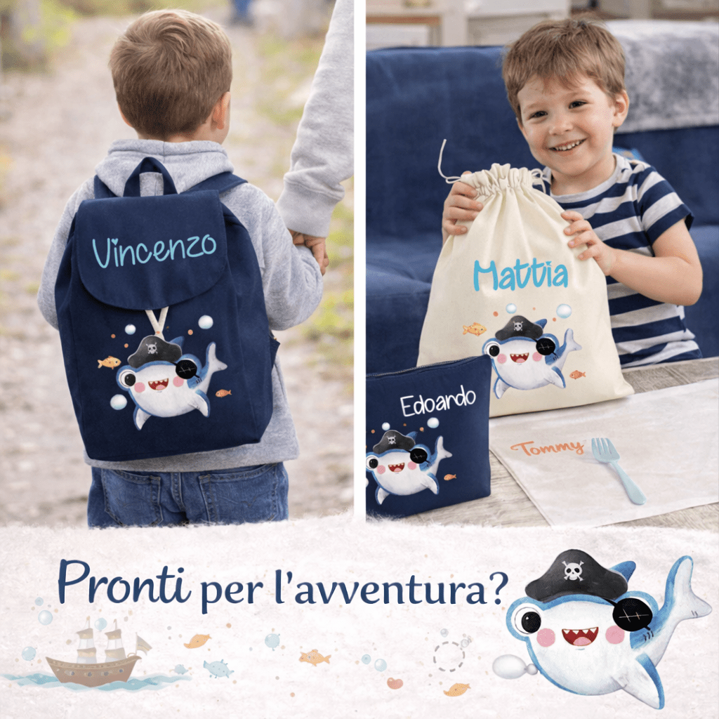 Zaino Asilo Bambino Personalizzato – Mini Zainetto con Nome  Baby Shark