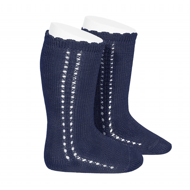 Calzino lungo con traforo laterale, blu. 100% cotone