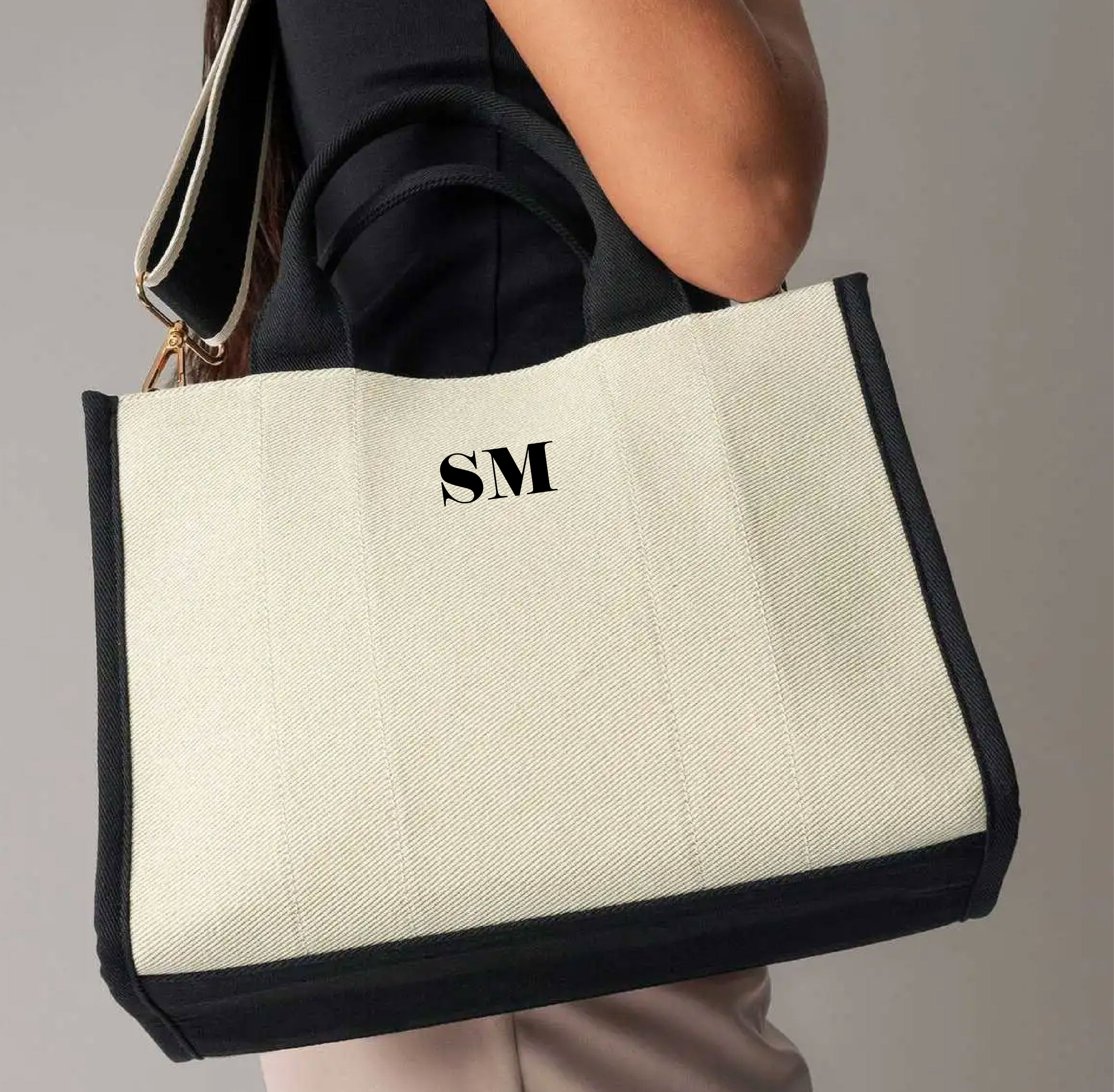 Borsa Tote in Twill Personalizzabile Natutal/Black – Eleganza e Funzionalità - Be Brave Boutique
