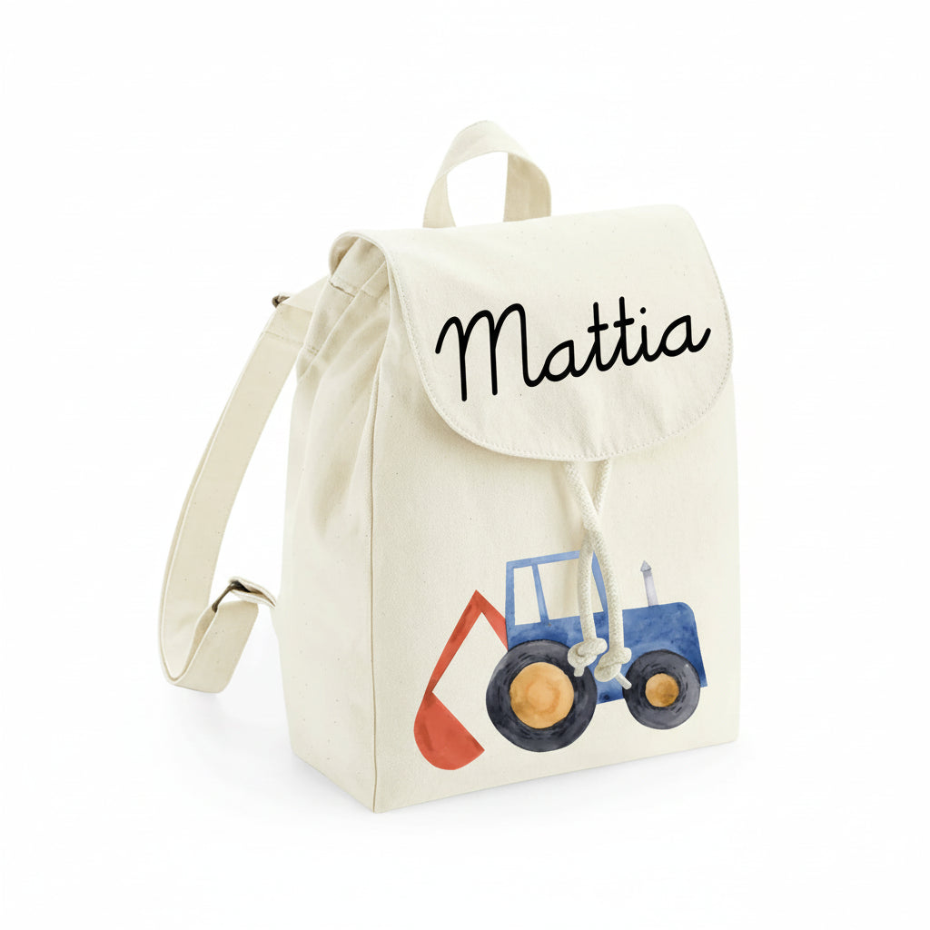 Zaino Asilo Bambino Personalizzato – Mini Zainetto con Nome  Trattore/Ruspa