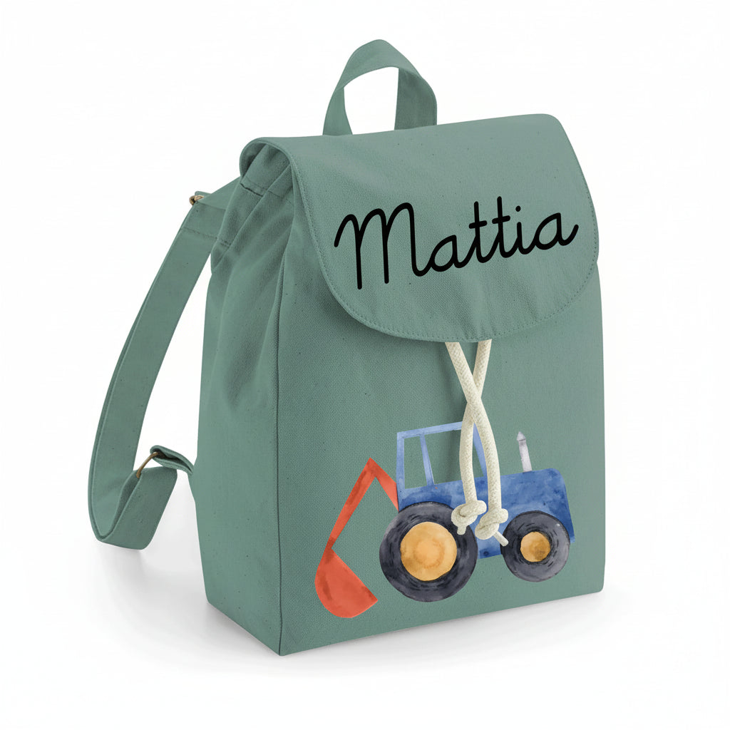 Zaino Asilo Bambino Personalizzato – Mini Zainetto con Nome  Trattore/Ruspa