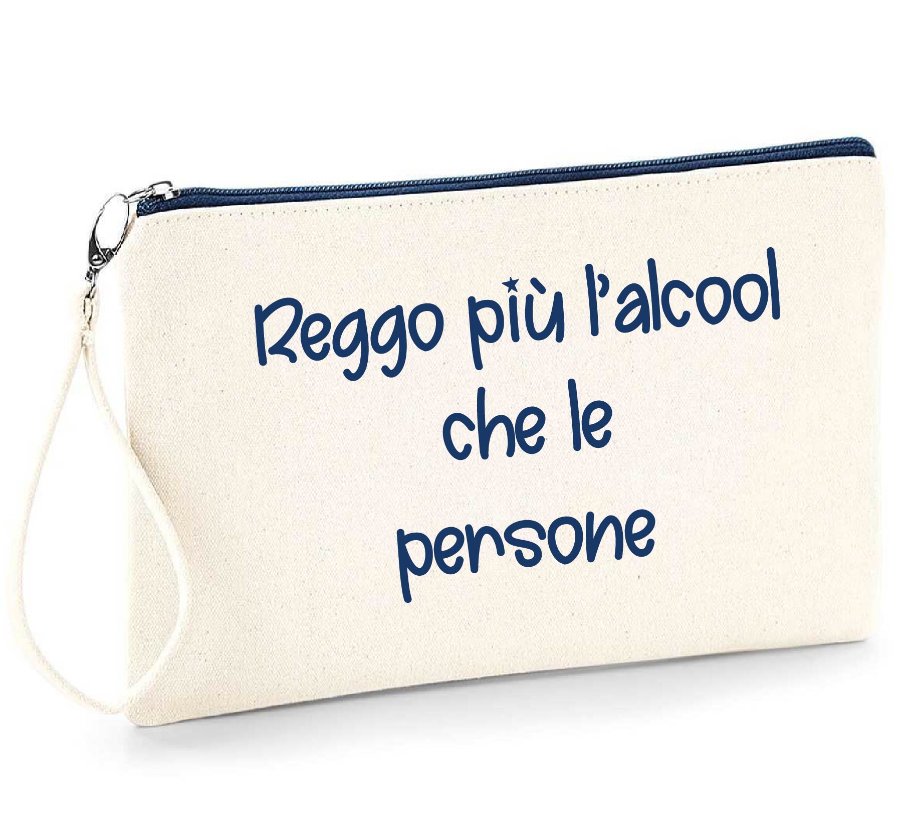 Pochette in cotone  beige zip Navy Frase divertente idea regalo “Alcool” - Be Brave Boutique