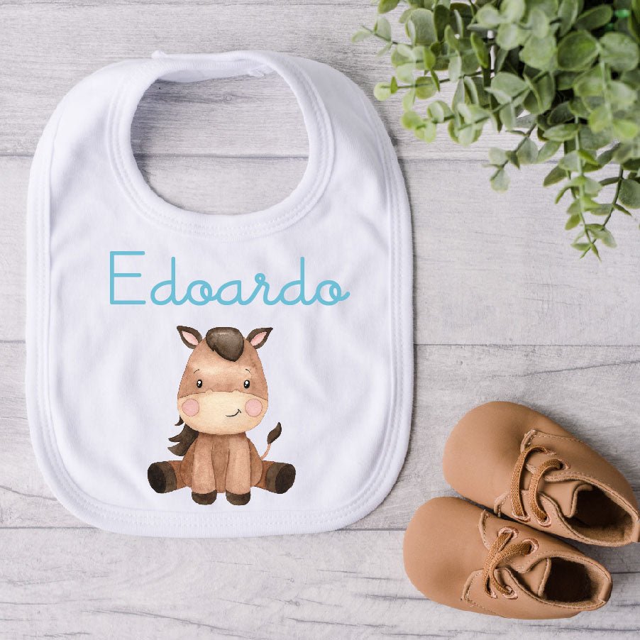 Bavaglino in Cotone organico Baby Horse personalizzabile - Be Brave Boutique
