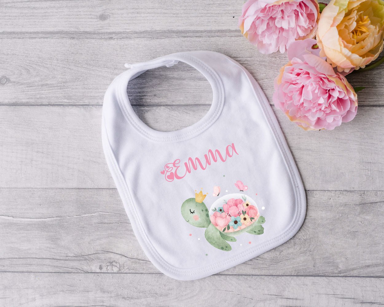Bavaglino in Cotone organico Tartaruga Fiori personalizzabile - Be Brave Boutique