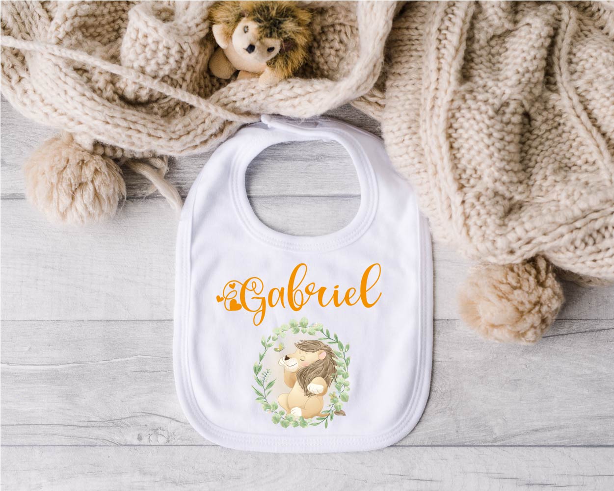 Bavaglino in Cotone organico Leoncino in cornice  personalizzabile - Be Brave Boutique