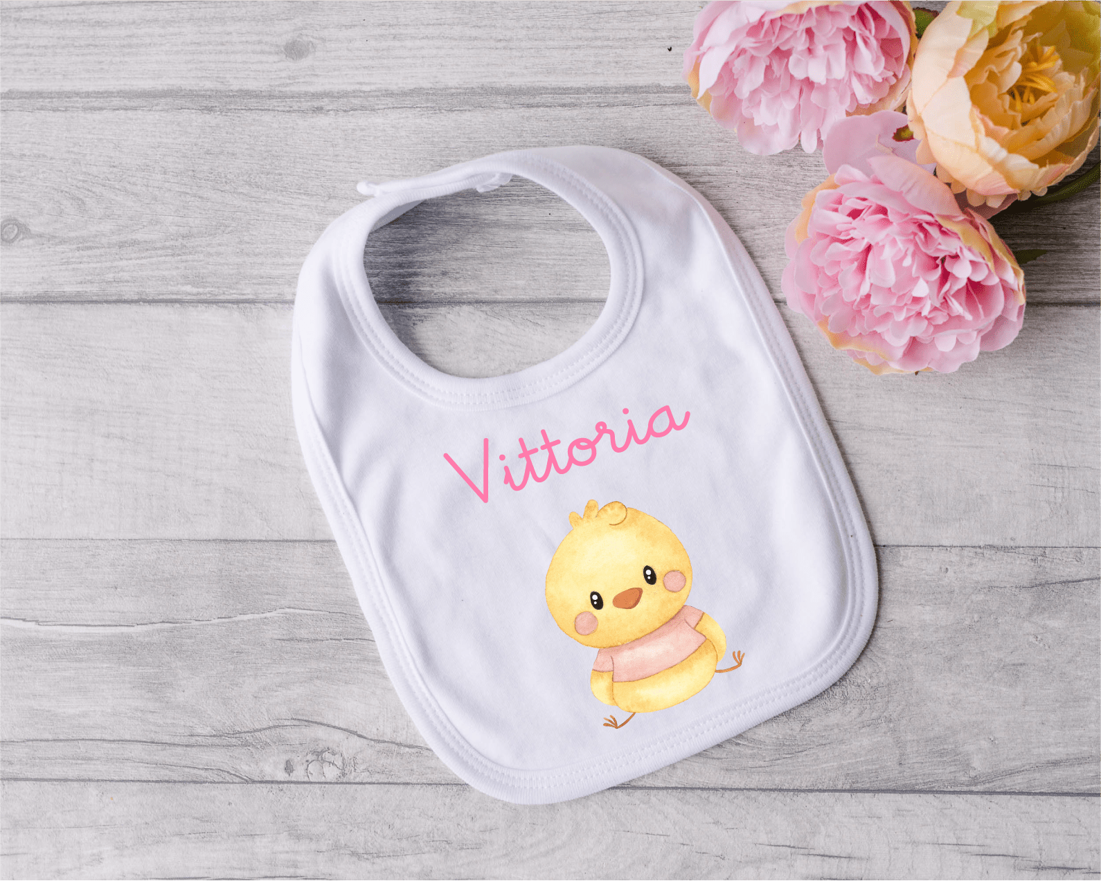 Bavaglino in Cotone organico Pulcino Rosa personalizzabile - Be Brave Boutique