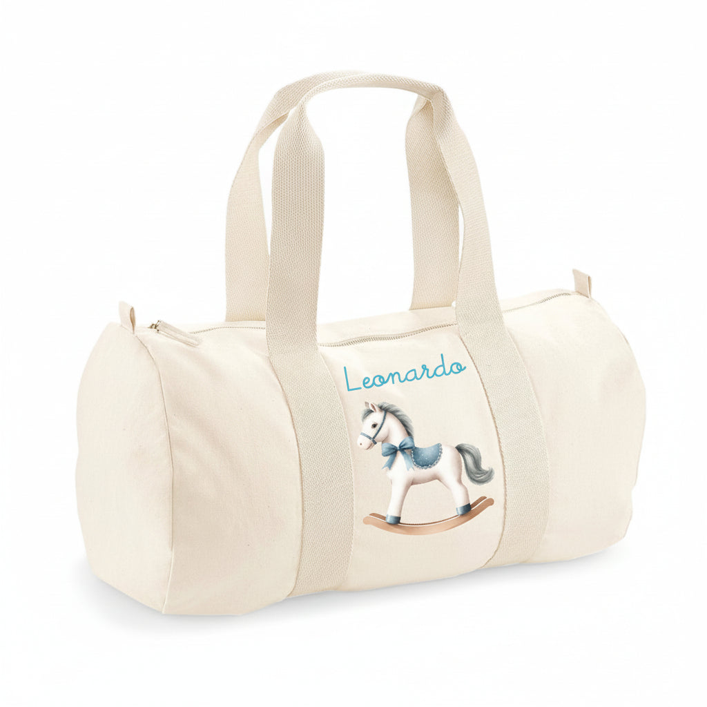 Borsone in cotone Cavallino a Dondolo Azzurro Personalizzabile - Be Brave Boutique