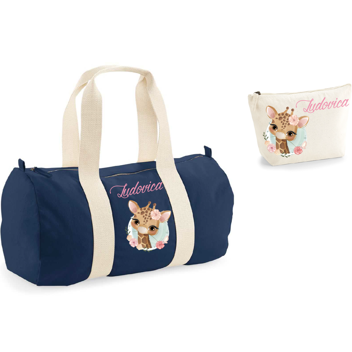Borsone pochette  in cotone personalizzabile Dolce Giraffa - Be Brave Boutique