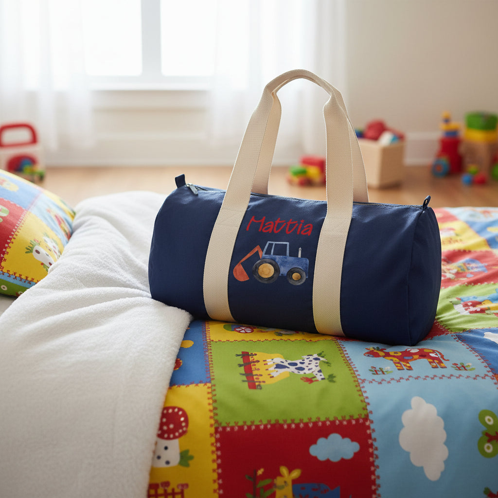 Borsone in cotone canvas personalizzato Trattore/Ruspa - Be Brave Boutique