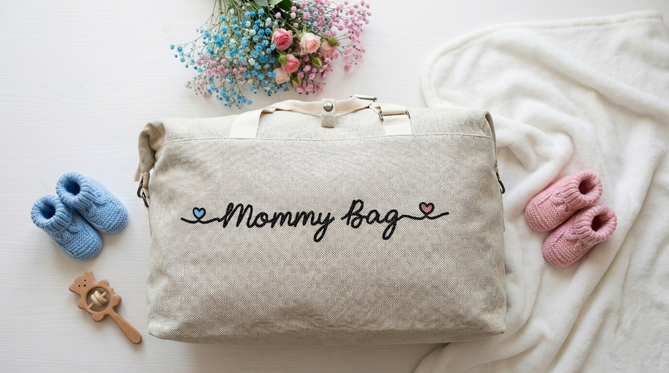Borsone Mamma per Ospedale e Nascita – Mommy's Bag cuori Azzurro/Rosa