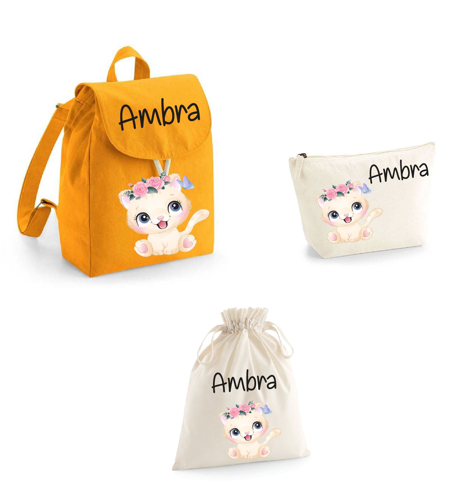 Set asilo Mini Zaino, Sacchetto cambi e beauty Gattina - Be Brave Boutique