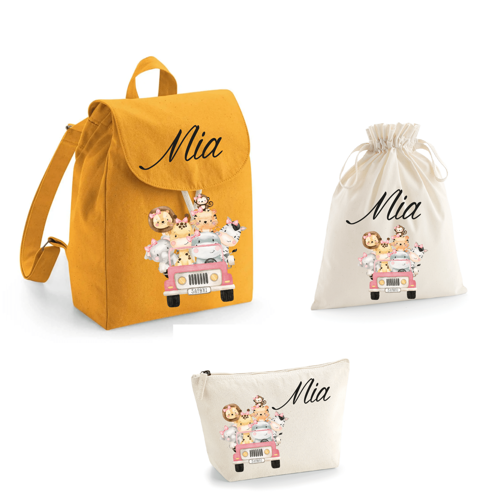 Set asilo Mini Zaino, Sacchetto cambi e beauty Safari Rosa - Be Brave Boutique