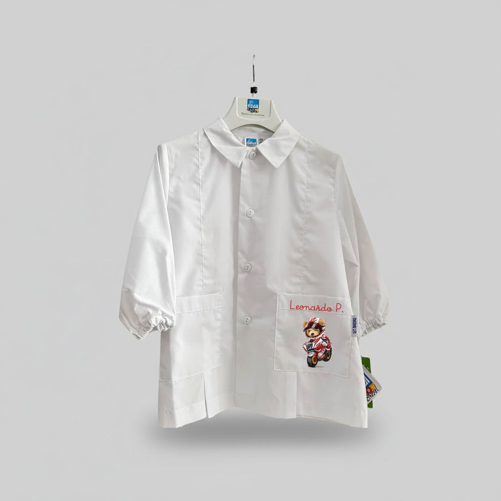 Grembiule Siggi  Orsetto in Moto Personalizzabile con nome - Be Brave Boutique