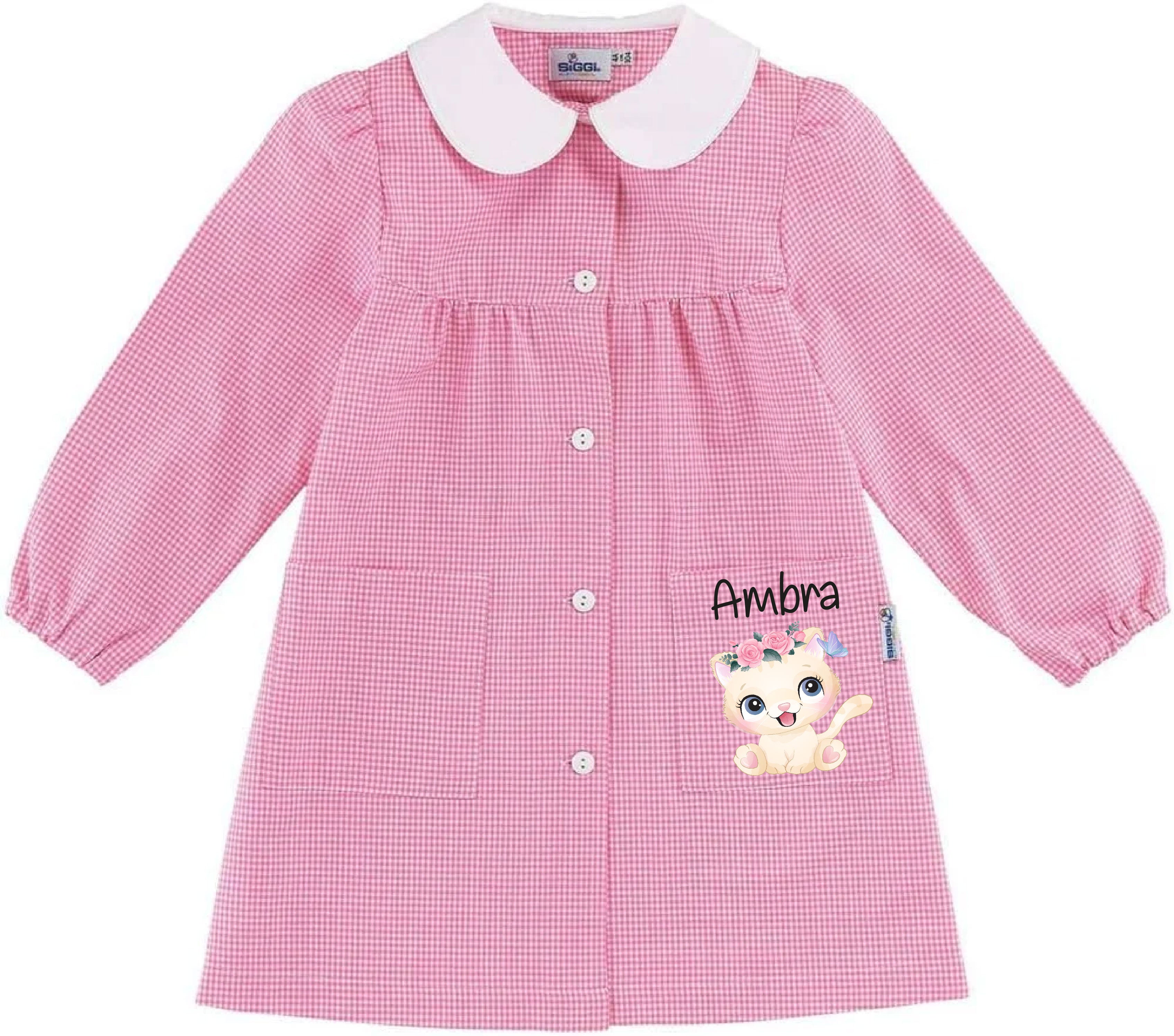 Grembiule Siggi Bimba Personalizzabile con nome e Gattina - Be Brave Boutique