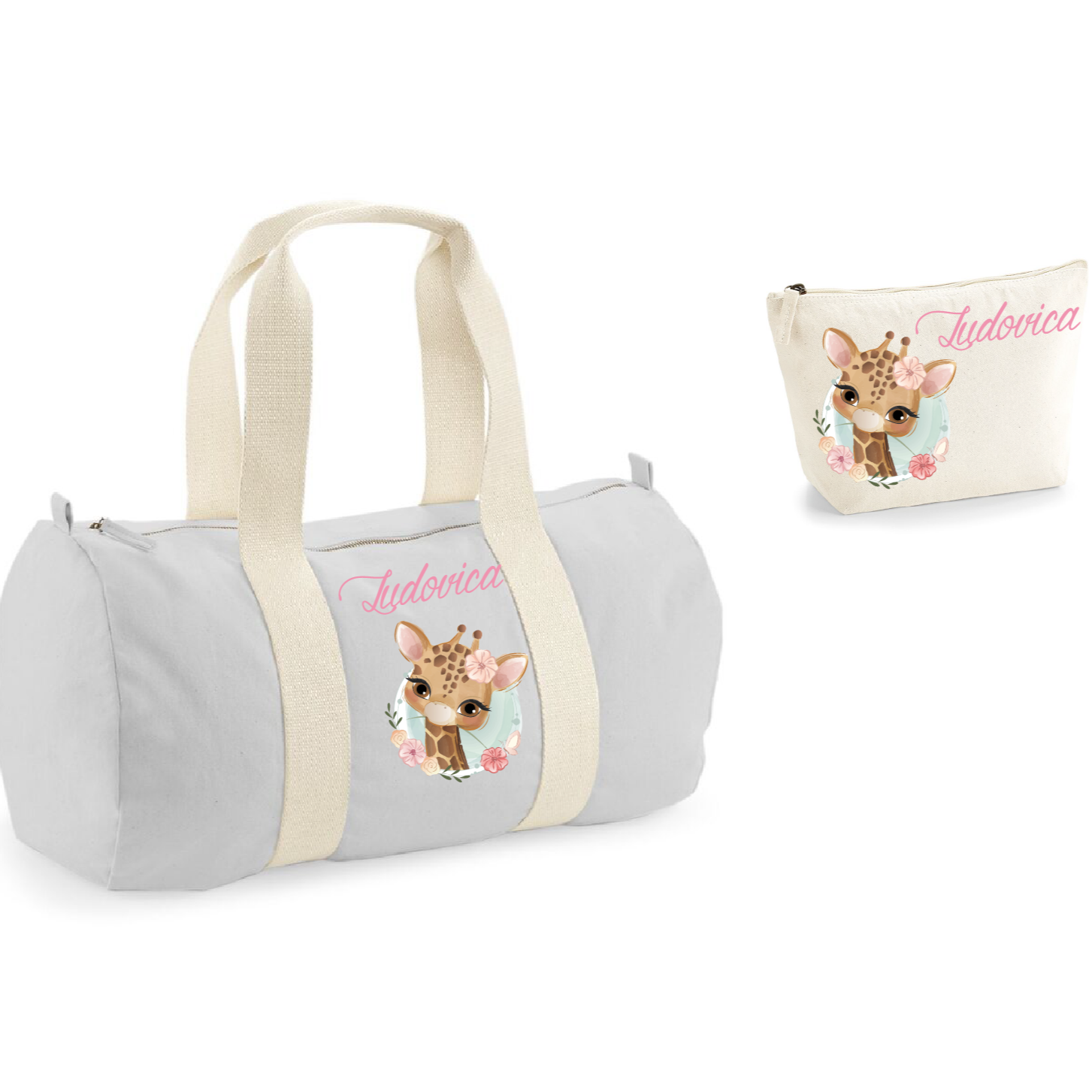 Borsone pochette  in cotone personalizzabile Dolce Giraffa - Be Brave Boutique