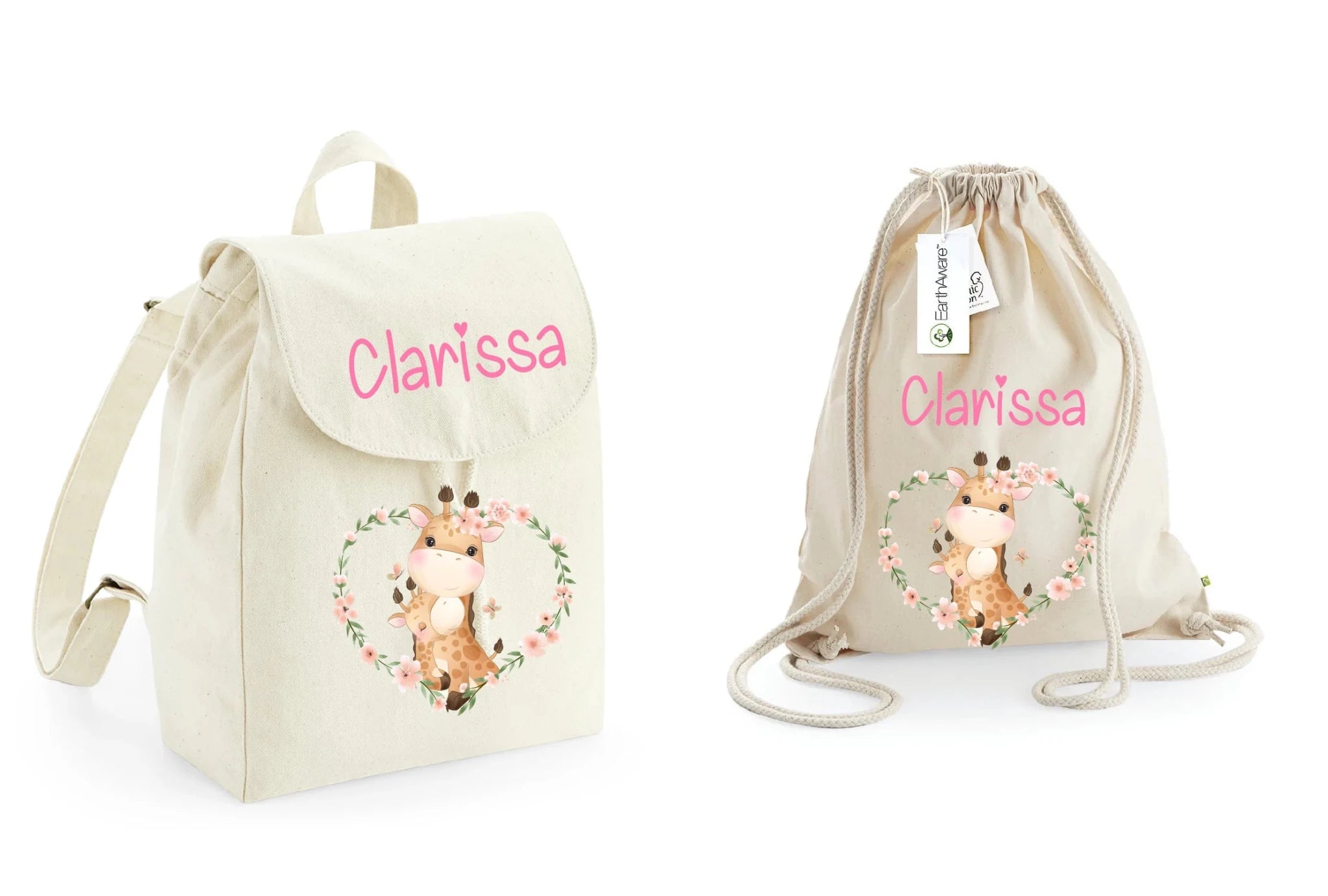 Mini Zaino in cotone e Sacca personalizzabile giraffine - Be Brave Boutique