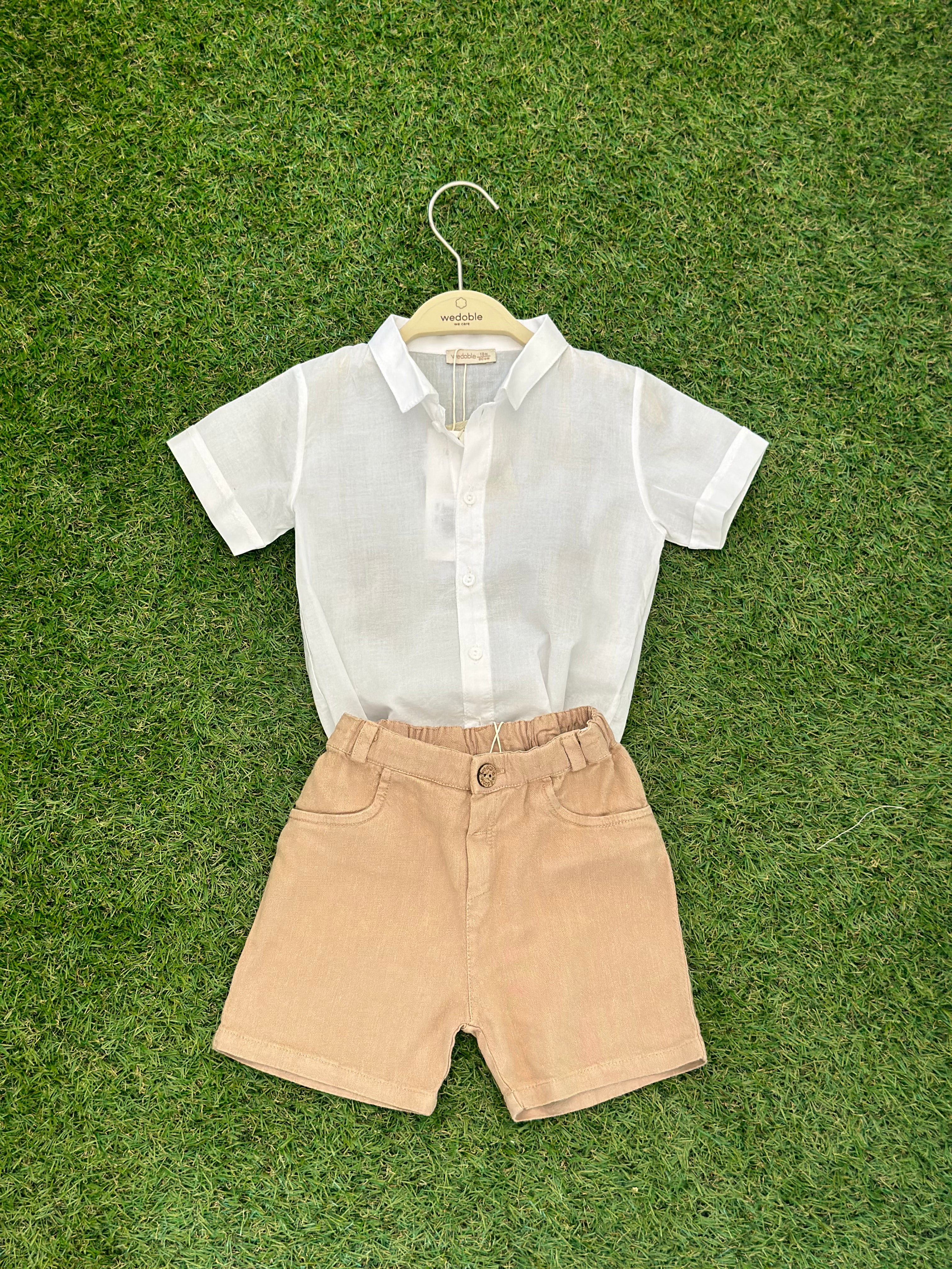 Pantaloncino bimbo shorts in lino Cammello - Be Brave Boutique