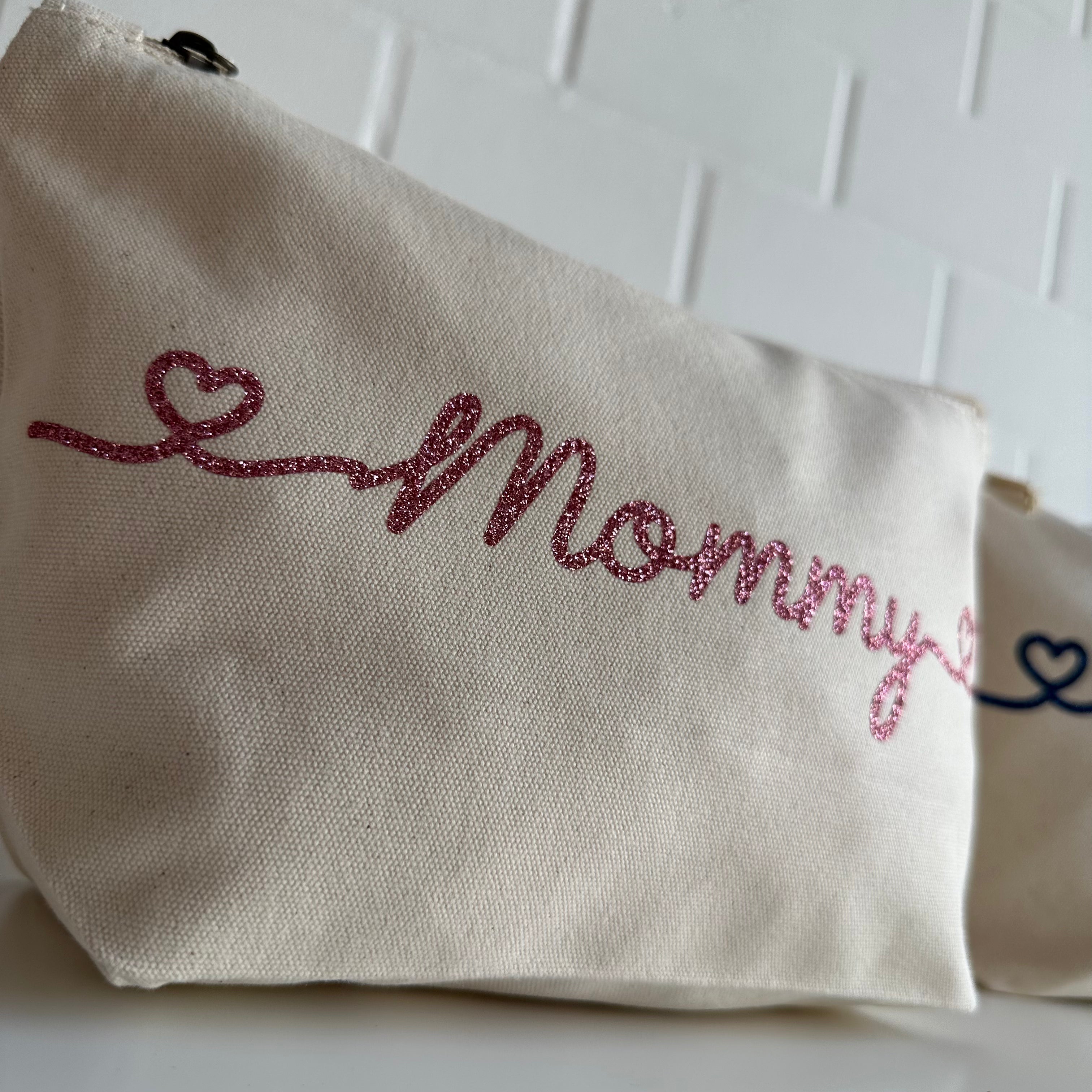 Set 2 pochette Mommy e Baby glitter rosa e blu - Be Brave Boutique