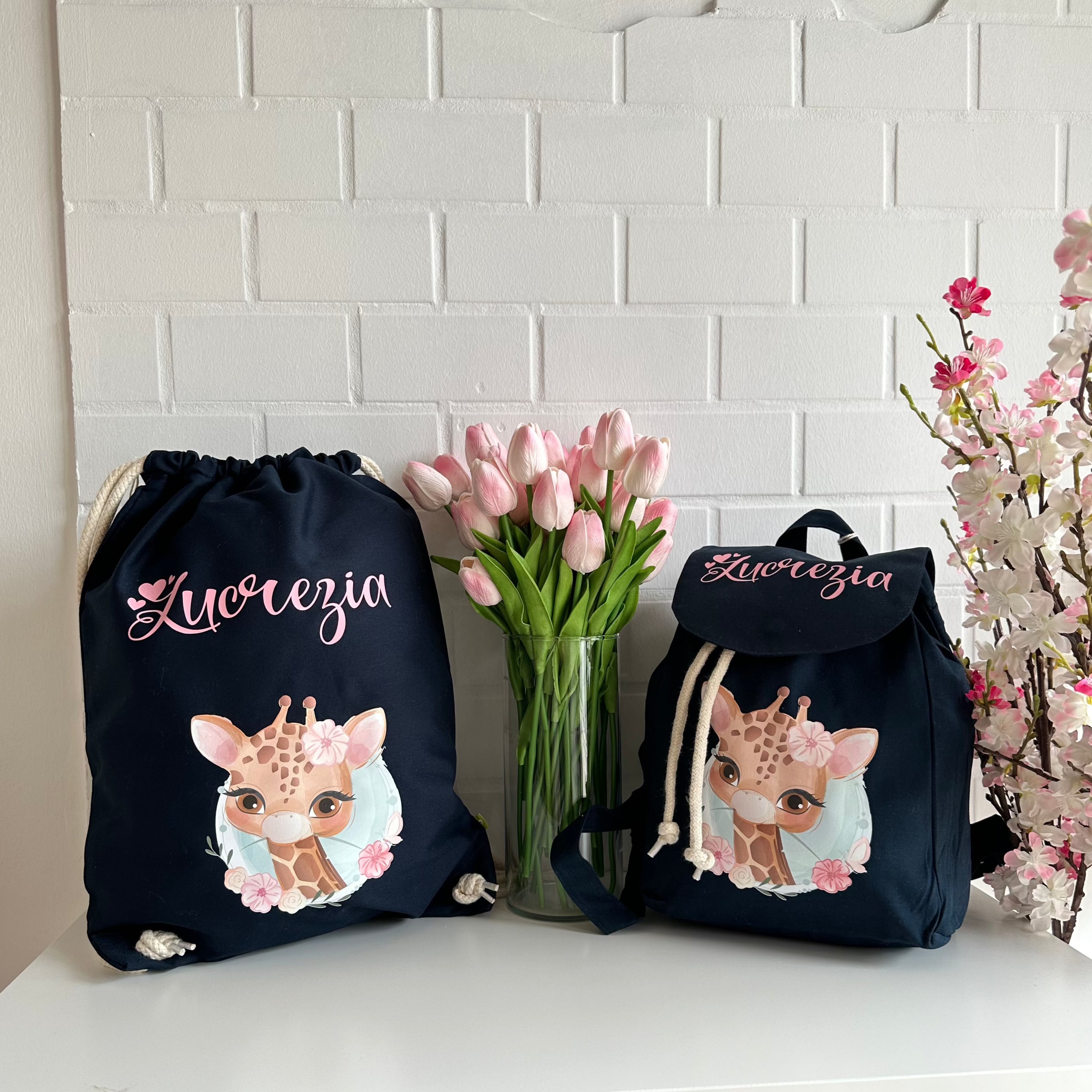 Mini Zaino in cotone e Sacca personalizzabile Giraffa - Be Brave Boutique