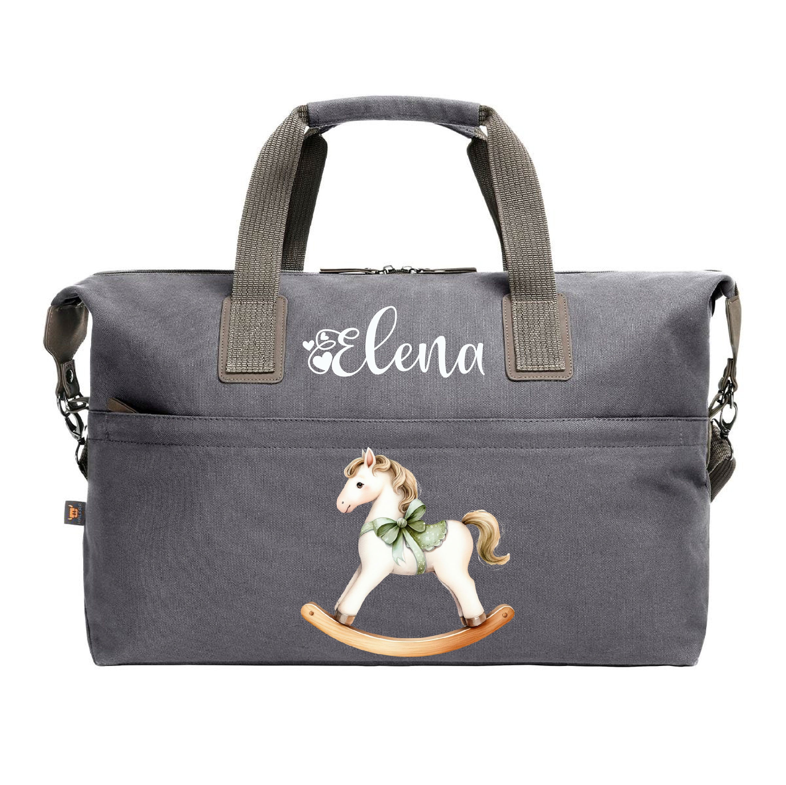Borsone medio personalizzabile Cavallino a Dondolo Verde dotato di tracolla - Be Brave Boutique