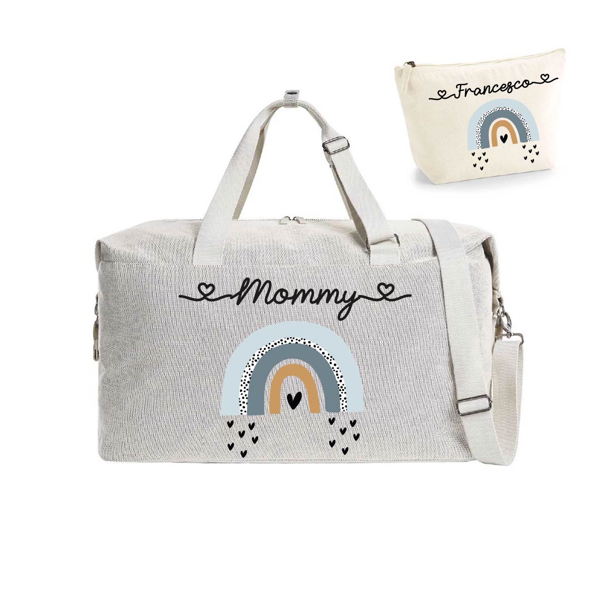 Borsone Mommy  Parto Arcobaleno Blu e Pochette abbinata - Be Brave Boutique