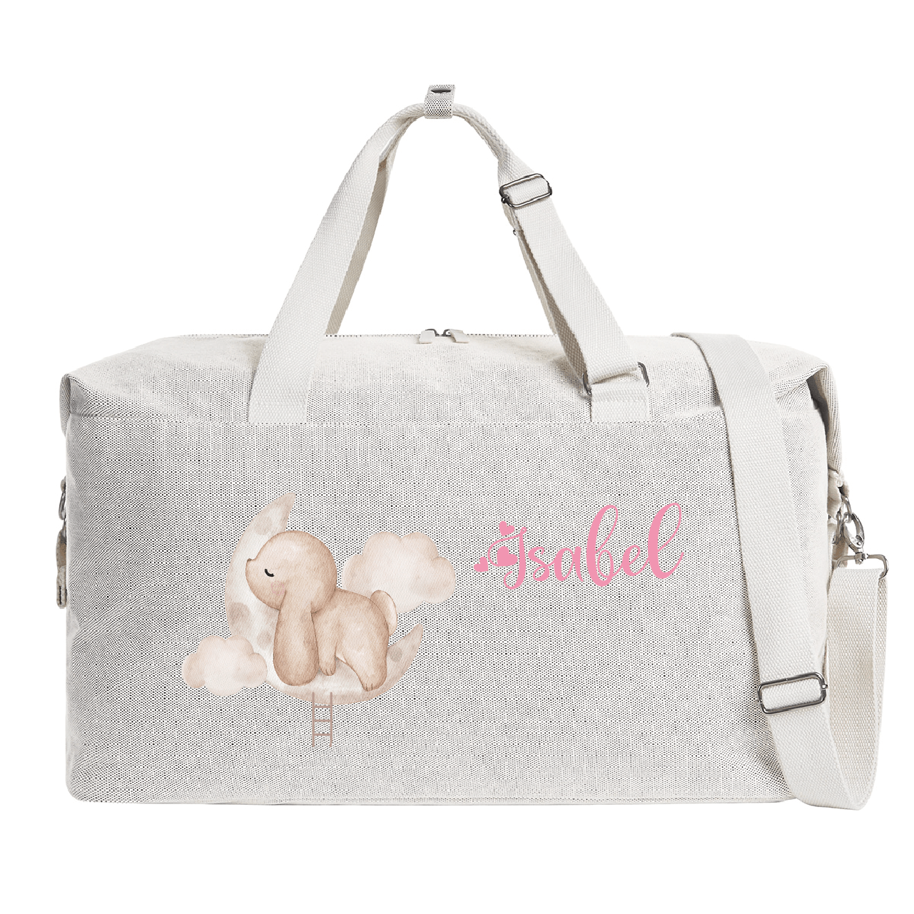 Borsone Mamma per Ospedale e Nascita – Mommy Bag Personalizzabile con Nome Coniglietto su nuvola