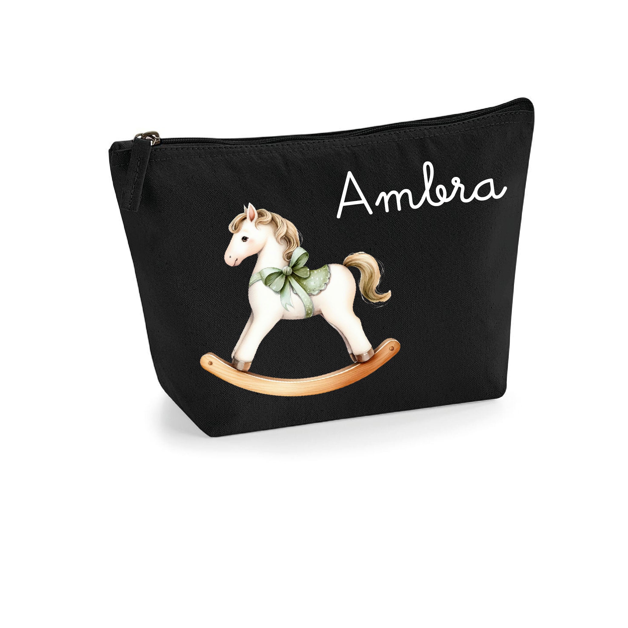 Pochette in cotone organico personalizzabile Cavallino a Dondolo Verde - Be Brave Boutique