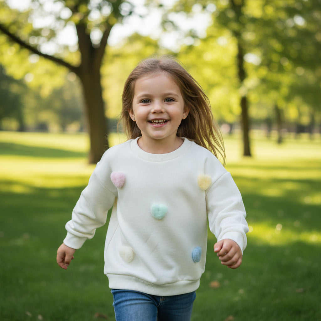 Felpa bianca bambina con cuori colorati – tenera e divertente