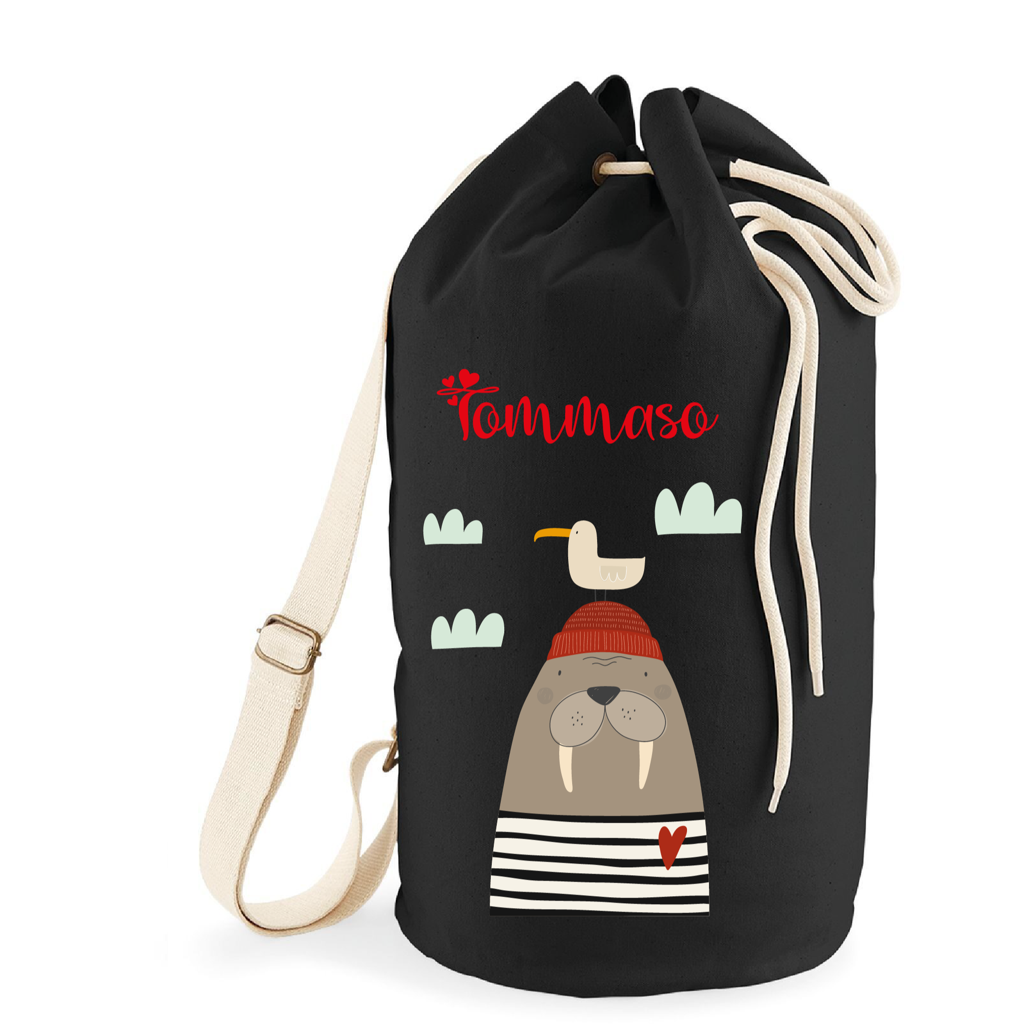 Borsone a Sacca monospalla Tricheco personalizzabile con nome - Be Brave Boutique