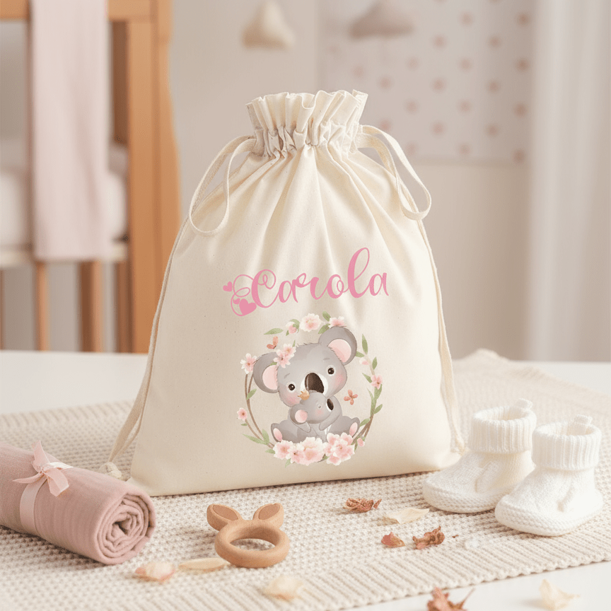 Sacchetto Nascita Neonato Personalizzato – Ideale per Cambio, Ospedale e Asilo Koala Mamma