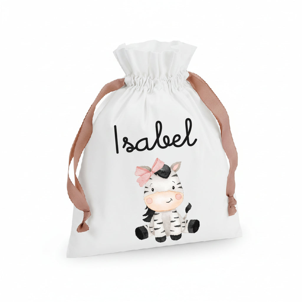 Sacchetto per cambi, regali, organizer con Nastro a coulisse personalizzabile Zebra Fiocco - Be Brave Boutique