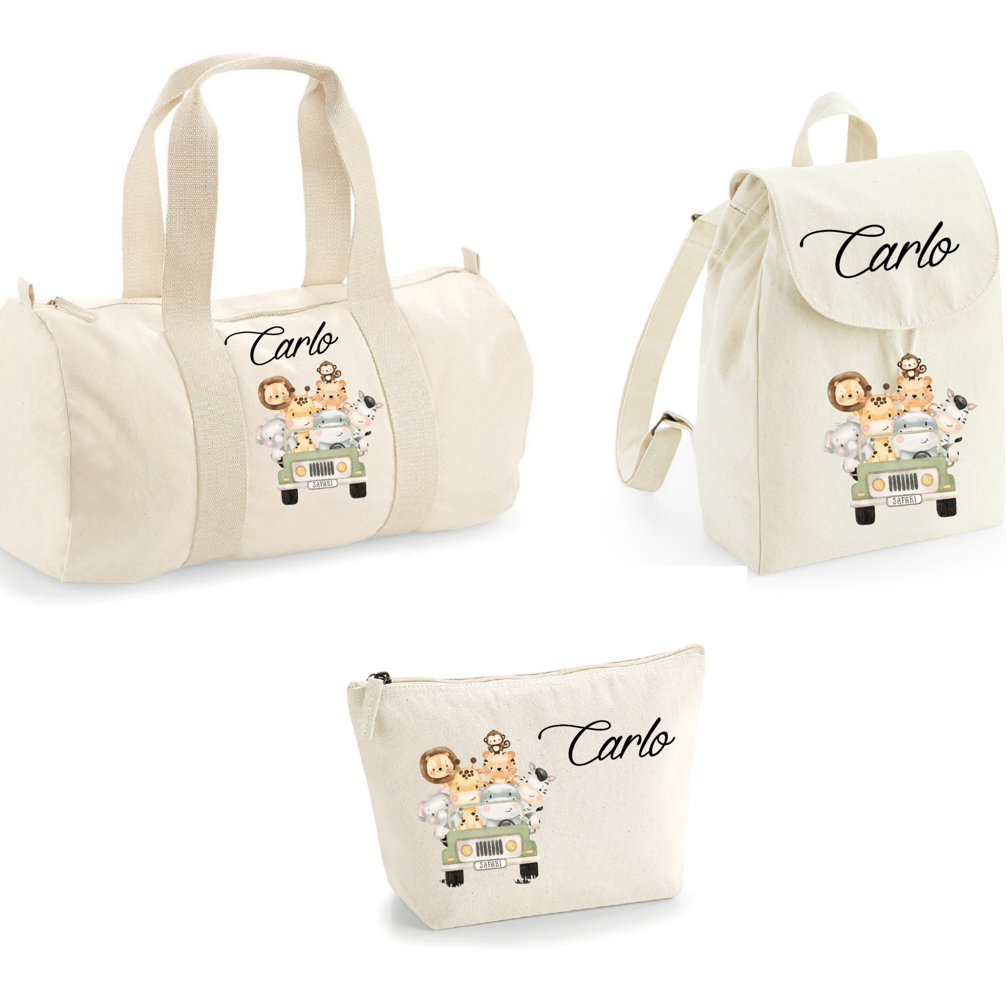 Borsone, zaino e pochette in cotone Safari personalizzabile - Be Brave Boutique