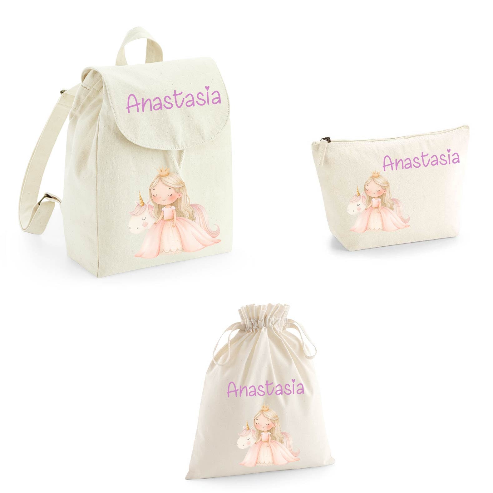 Set asilo Mini Zaino, Sacchetto cambi e beauty Principessa Unicorno - Be Brave Boutique