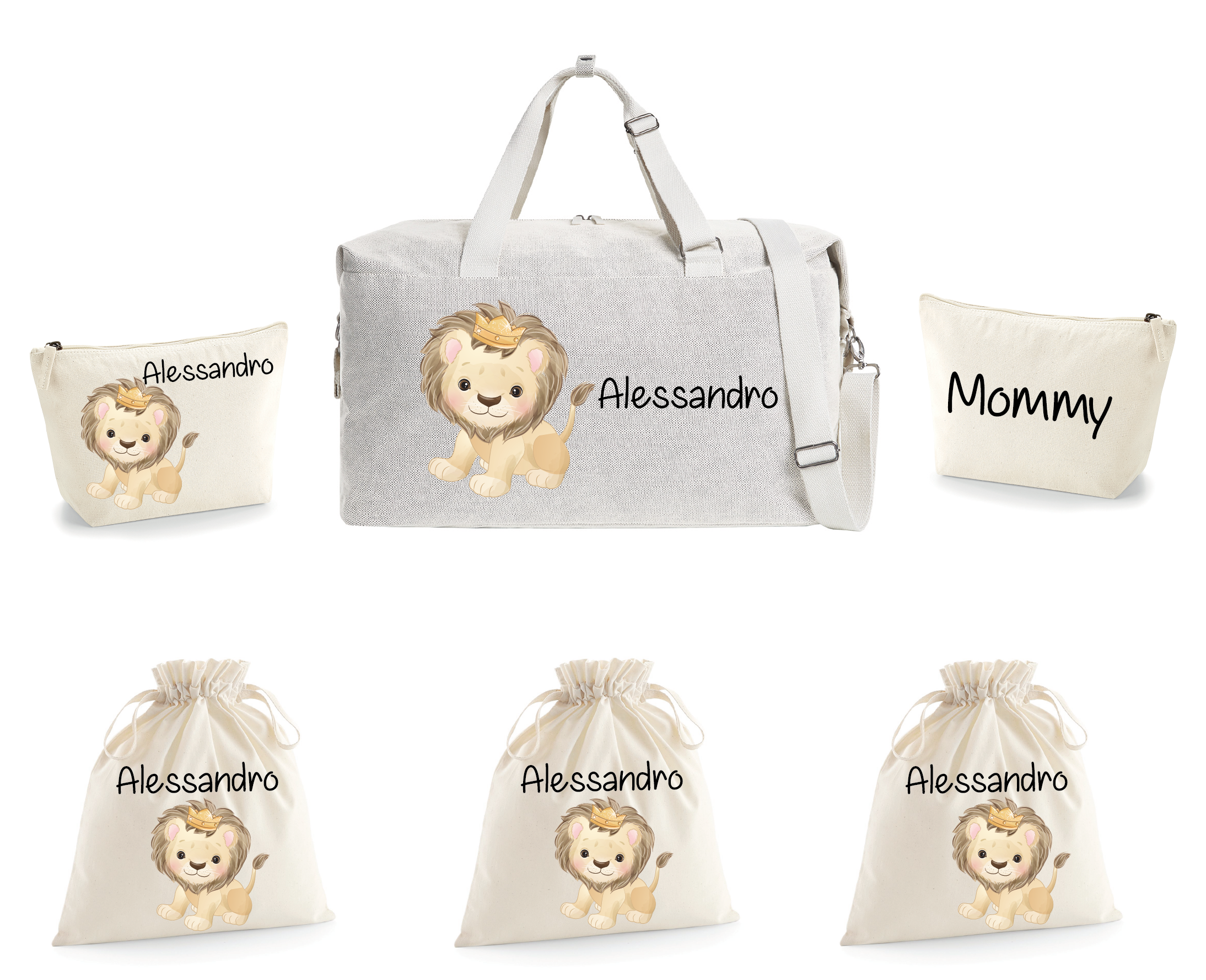 Borsone parto  2 pochette e 3 sacchi cambi Leoncino Corona - Be Brave Boutique