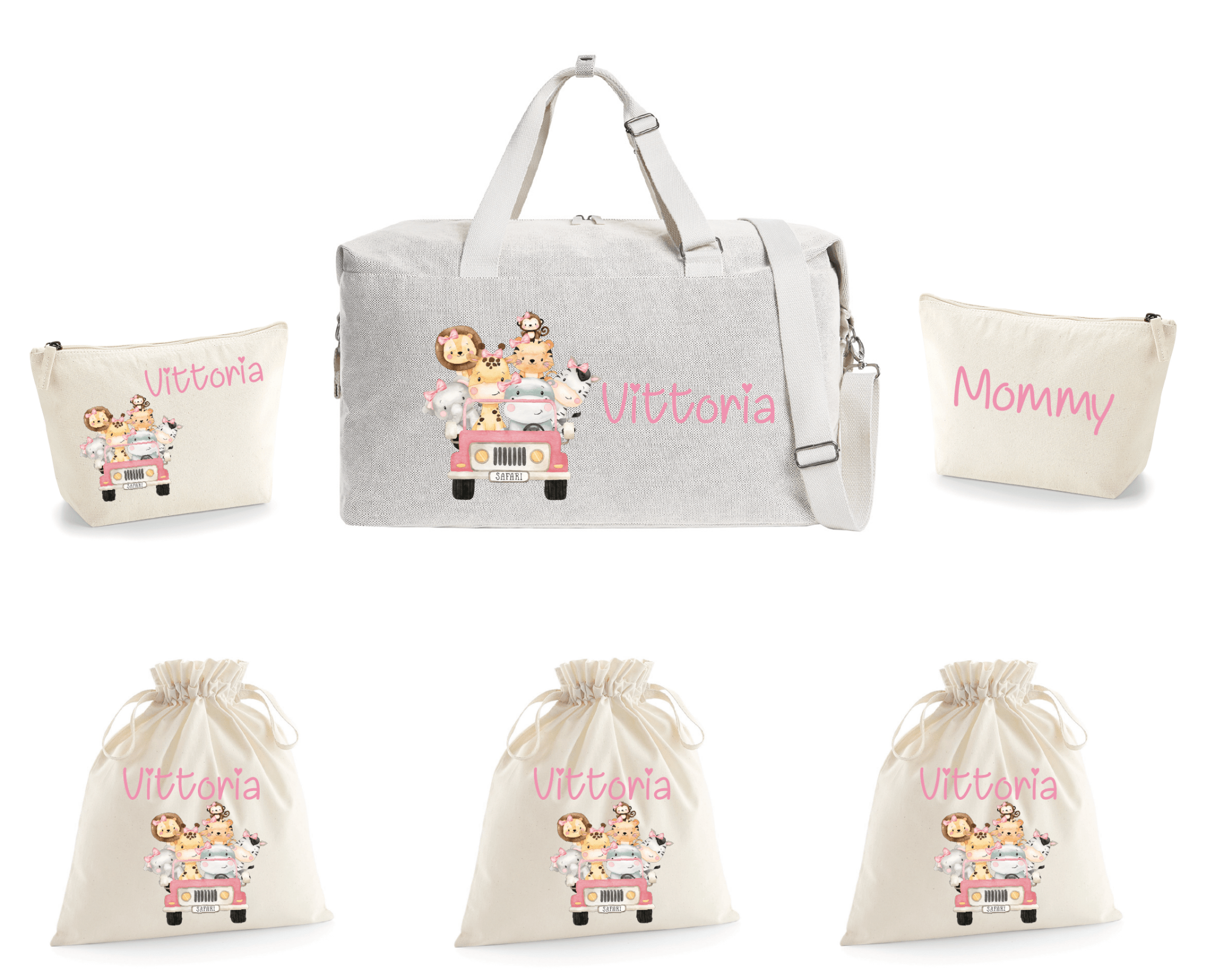 Borsone Mommy  2 beauty e 3 sacchi nascita Safari Rosa - Be Brave Boutique