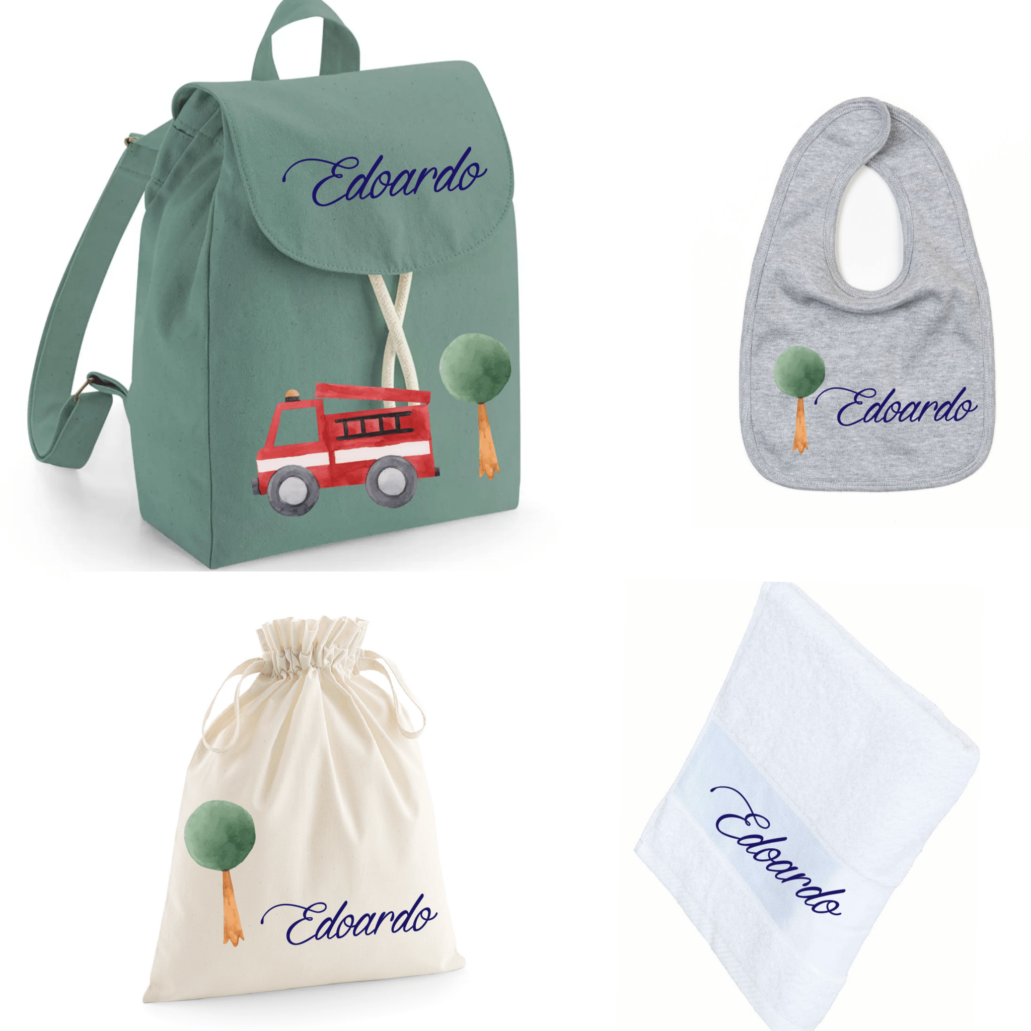 Set asilo Mini Zaino, Sacchetto cambi, asciugamani e bavetta pompieri - Be Brave Boutique