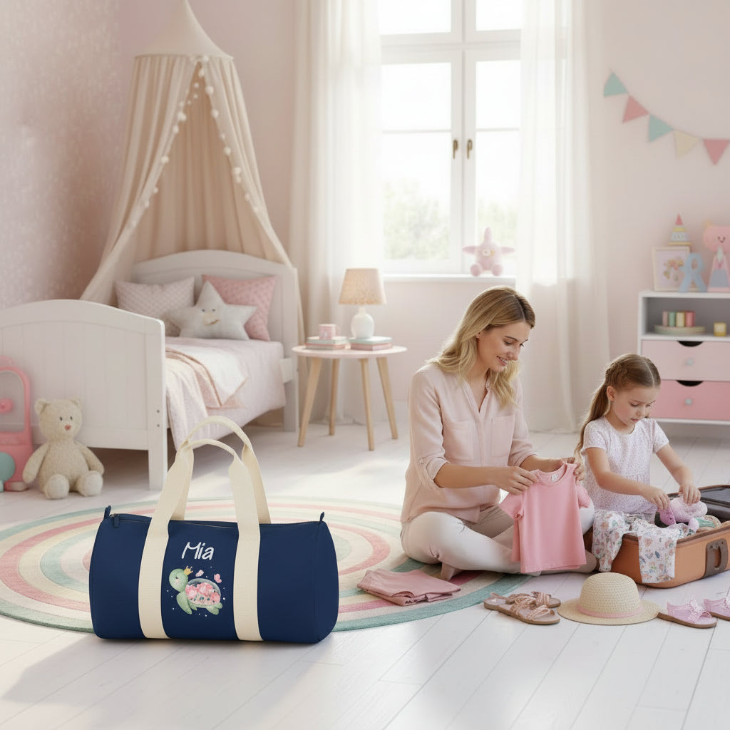 Borsone in cotone canvas personalizzato Tartaruga Fiori - Be Brave Boutique