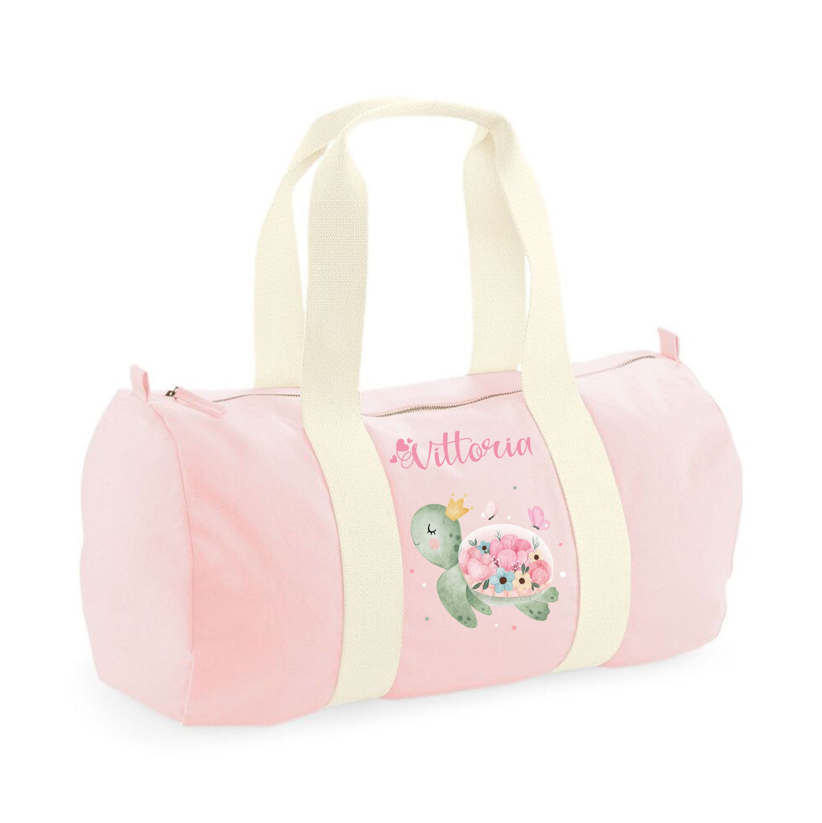 Borsone in cotone canvas personalizzato Tartaruga Fiori - Be Brave Boutique