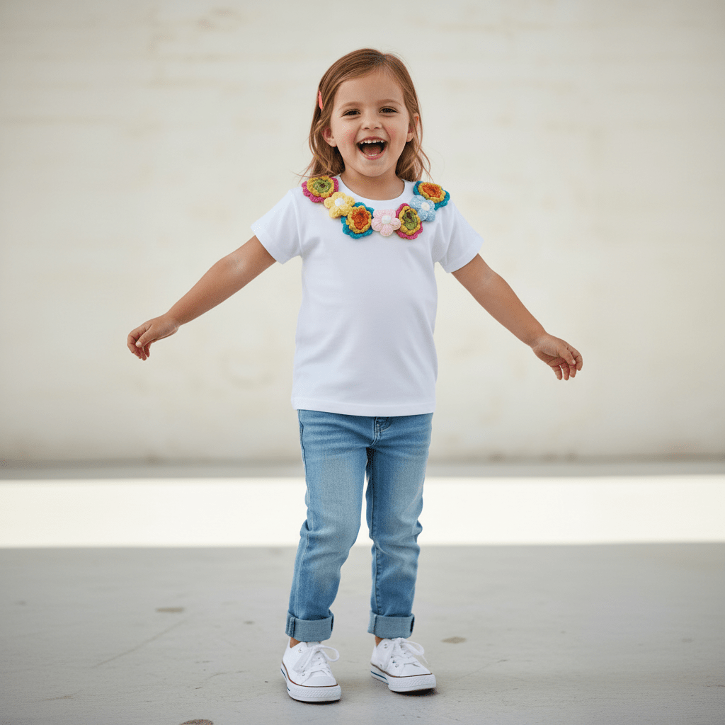 Maglietta in cotone con fiori applicati - Be Brave Boutique