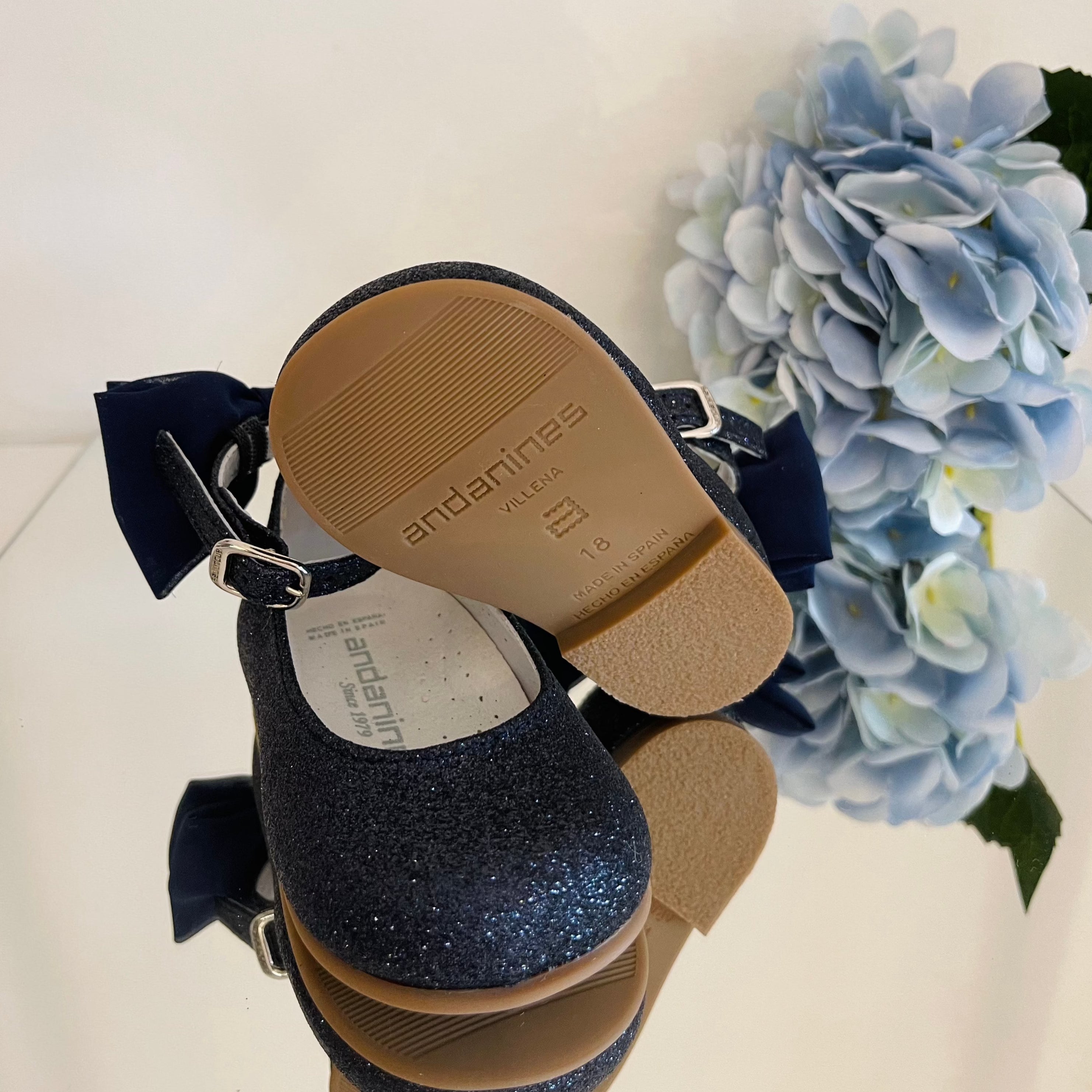 ANDANINES Ballerina con fiocco Blu navy glitter - Be Brave Boutique