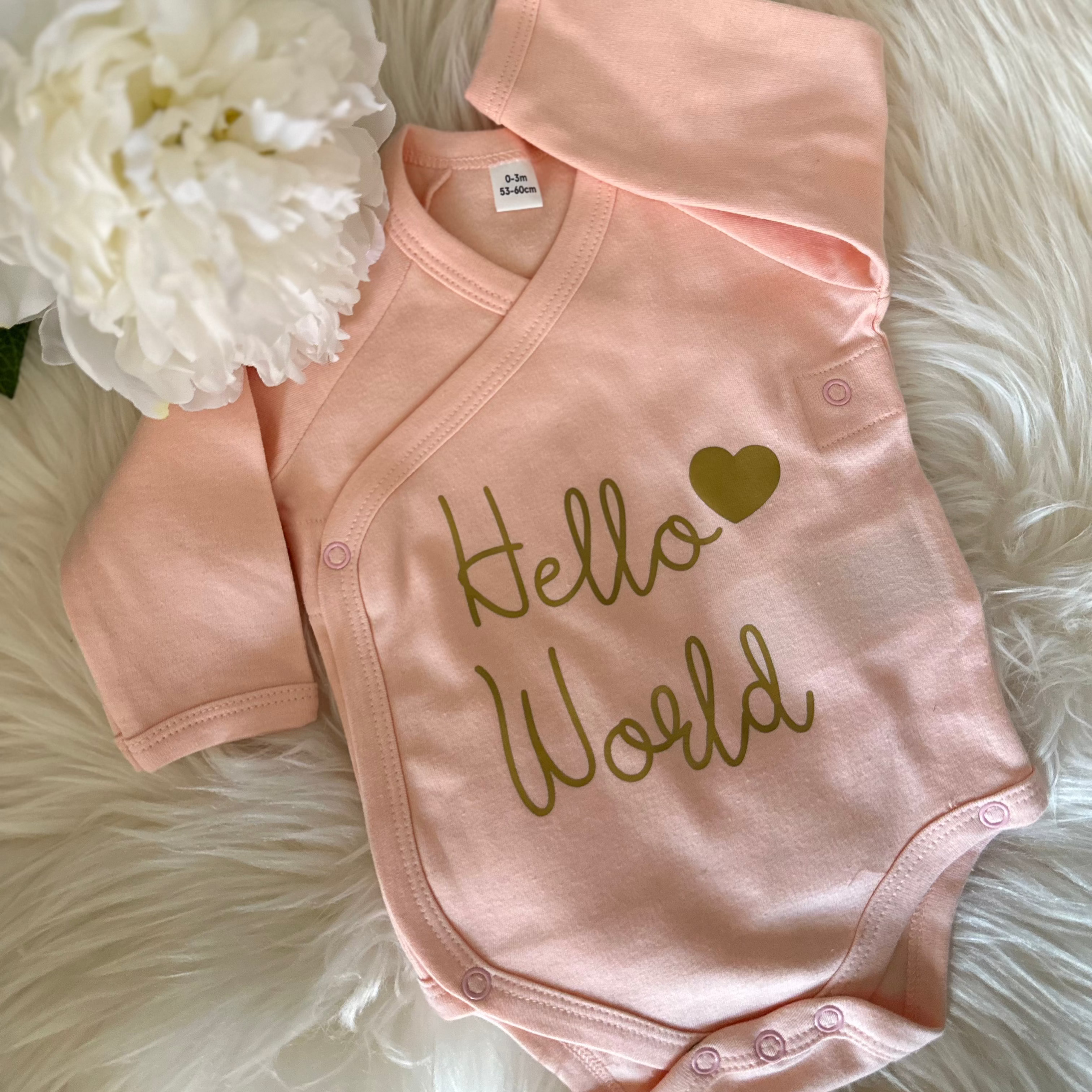 Body neonato nascita maniche lunghe incrociato Hello World - Be Brave Boutique