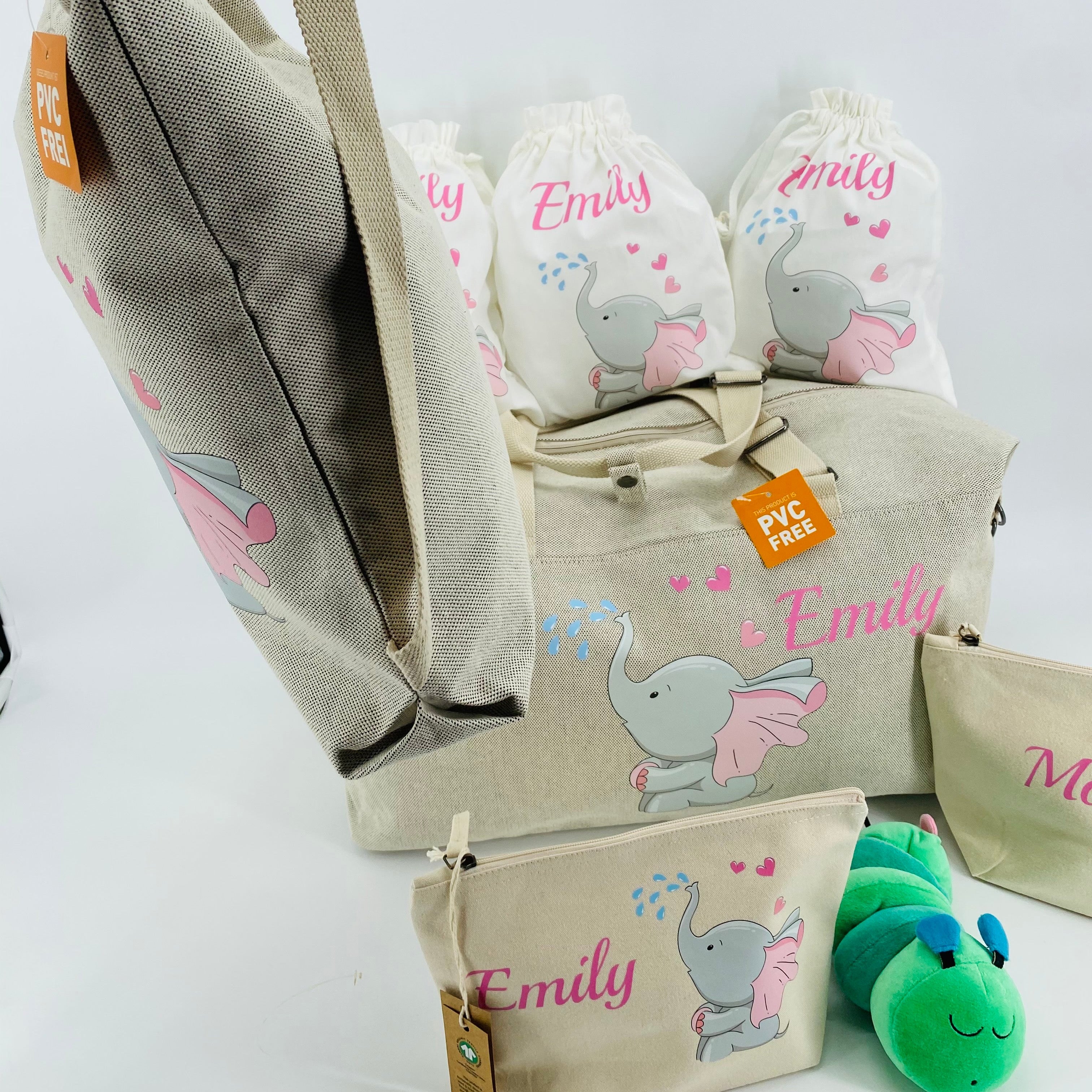 Borsone parto Elefantina, Borsa/zaino, 2 pochette e 3 sacchi in cotone organico omaggio - Be Brave Boutique