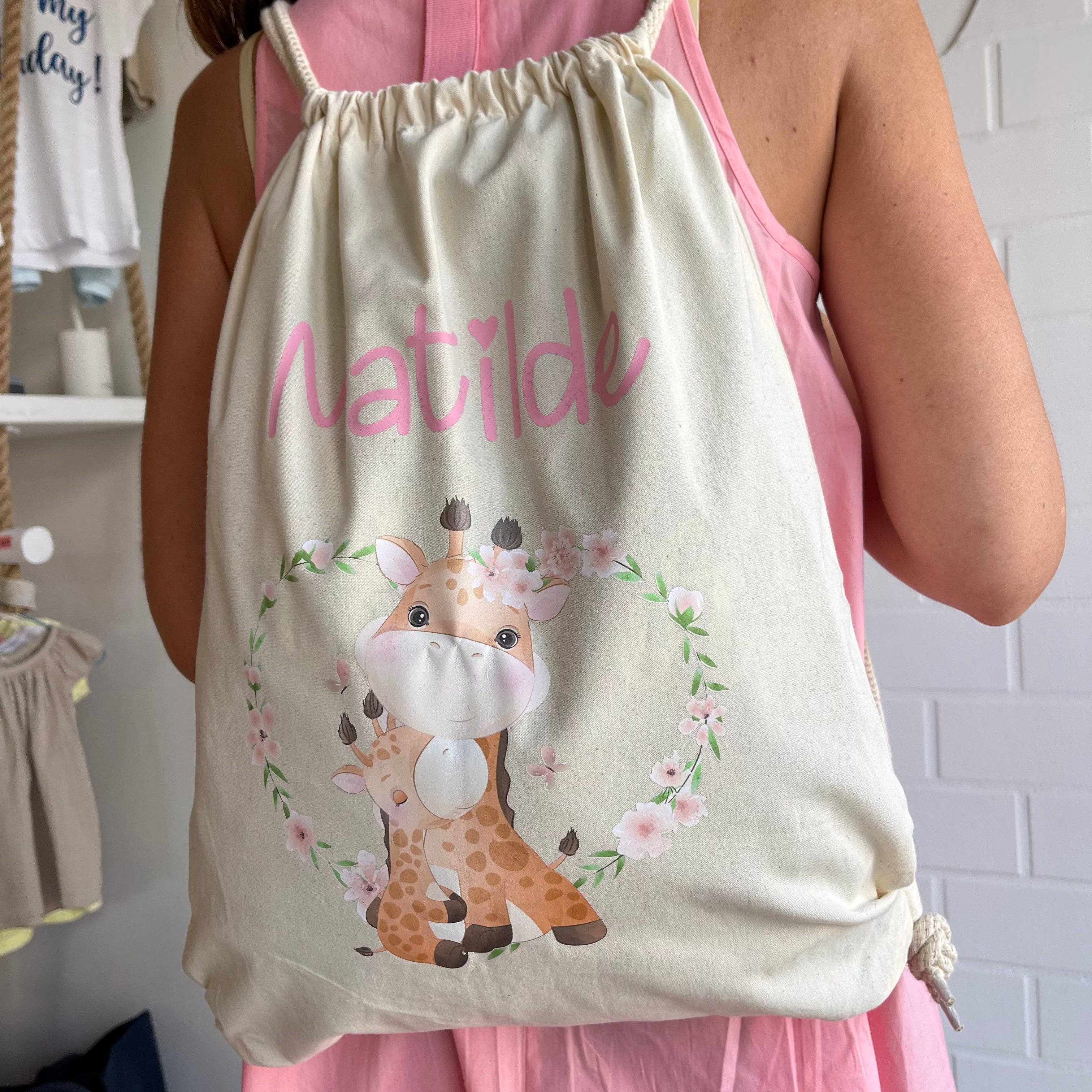 Mini Zaino in cotone e Sacca personalizzabile giraffine - Be Brave Boutique