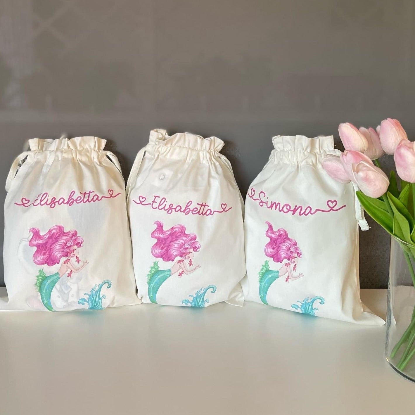 Sacchetti primi cambi personalizzabili con nome Sirenetta - Be Brave Boutique