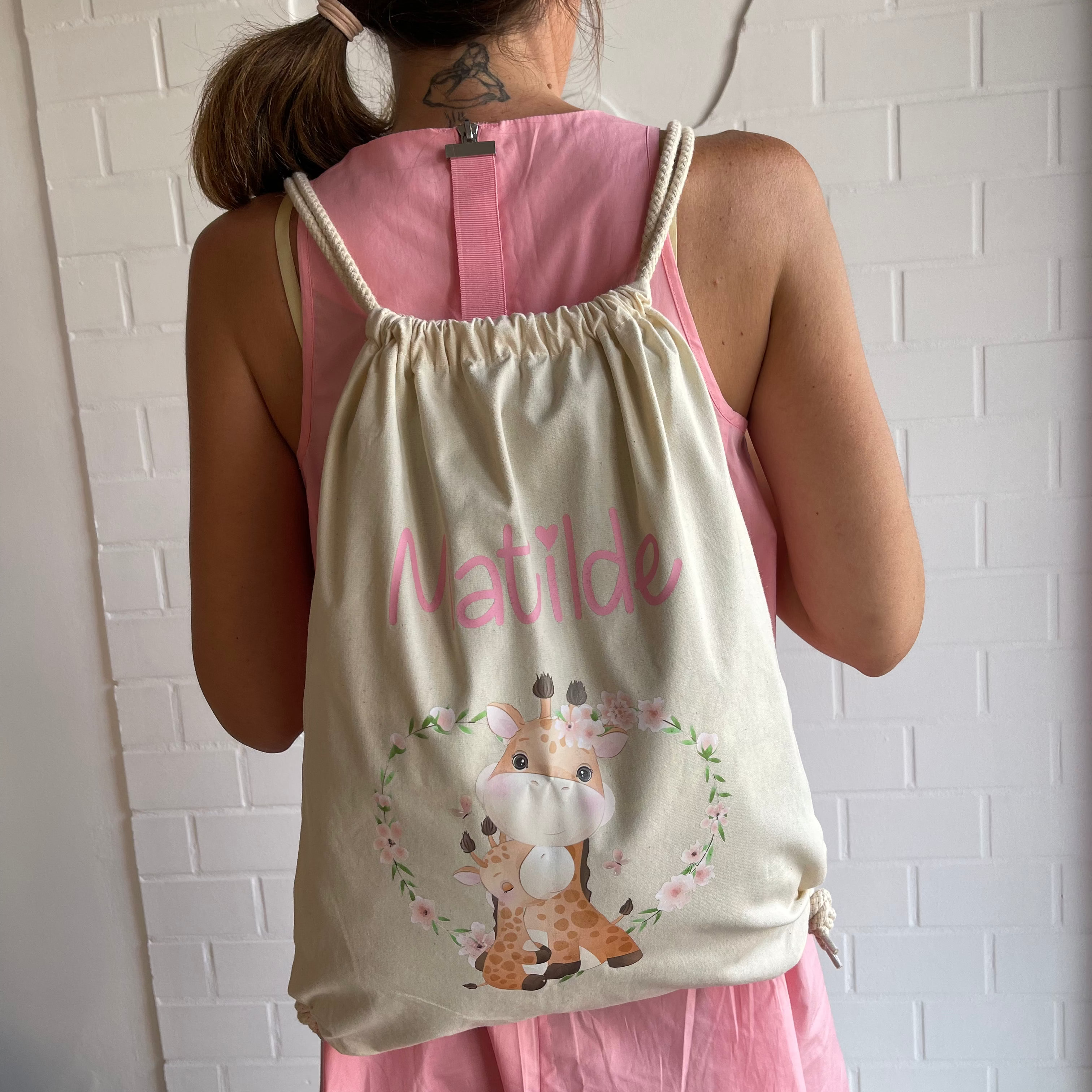 Mini Zaino in cotone e Sacca personalizzabile giraffine - Be Brave Boutique