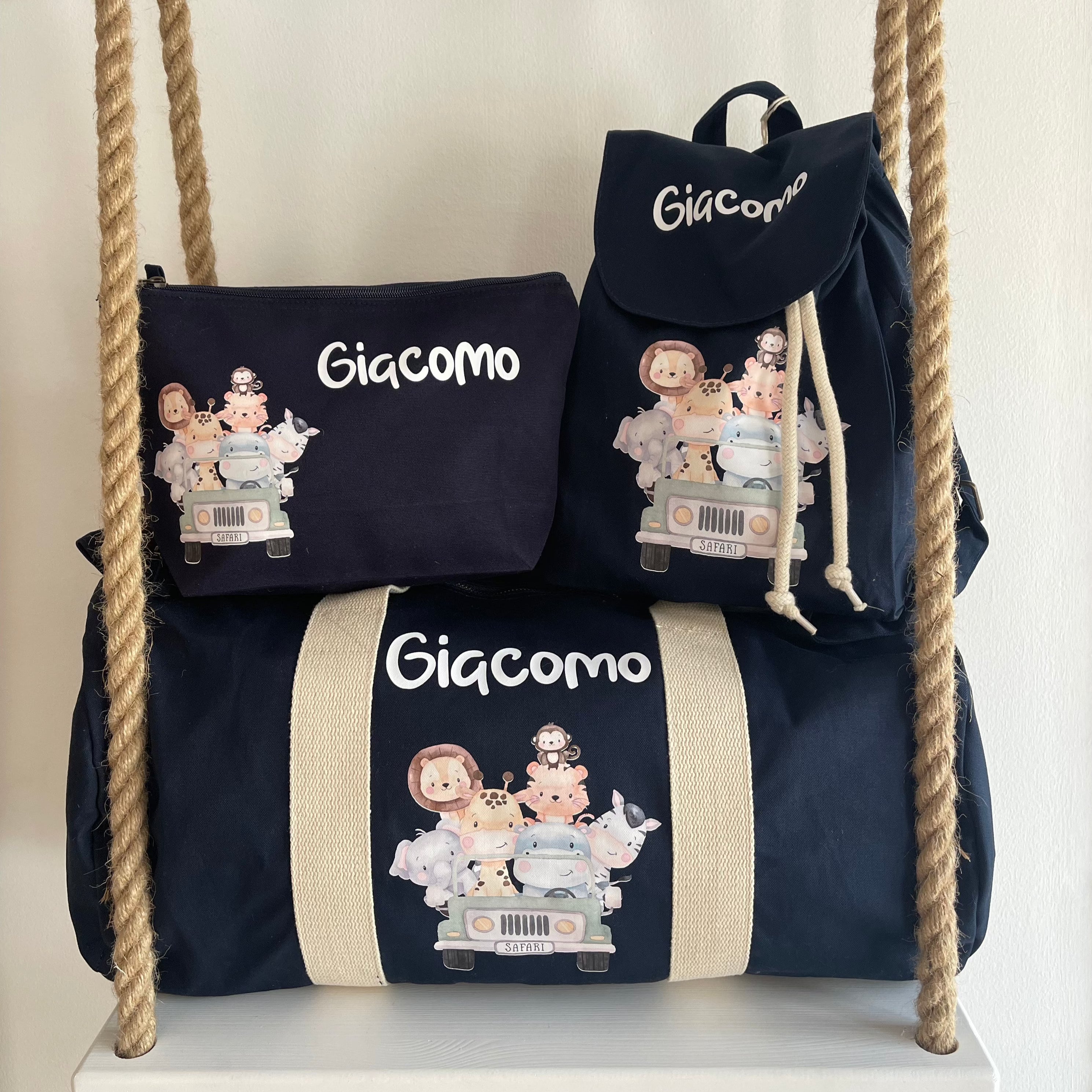 Borsone, zaino e pochette in cotone Safari personalizzabile - Be Brave Boutique